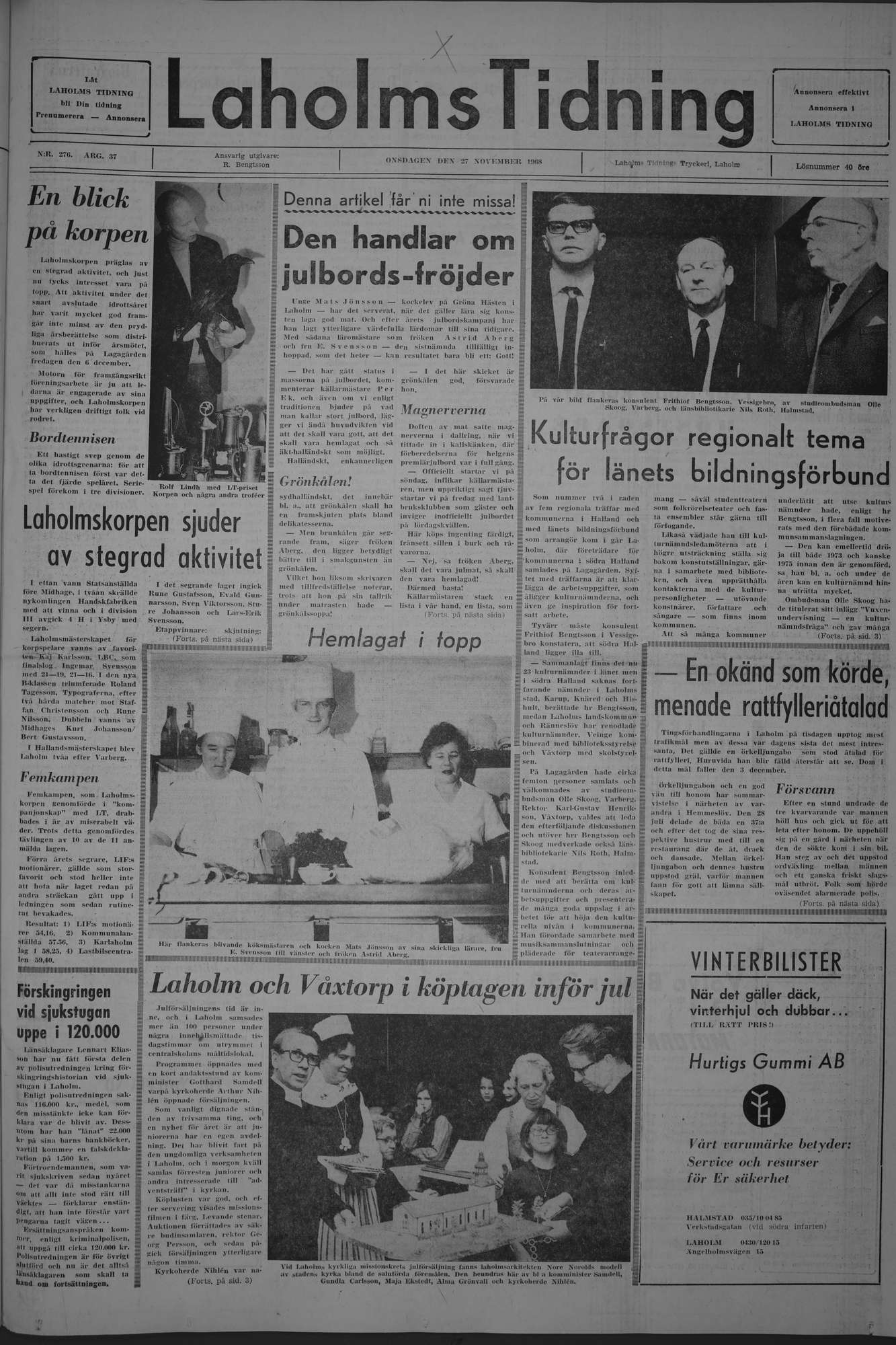Laholms Tidning Onsdag 27 november 1968, sida 1