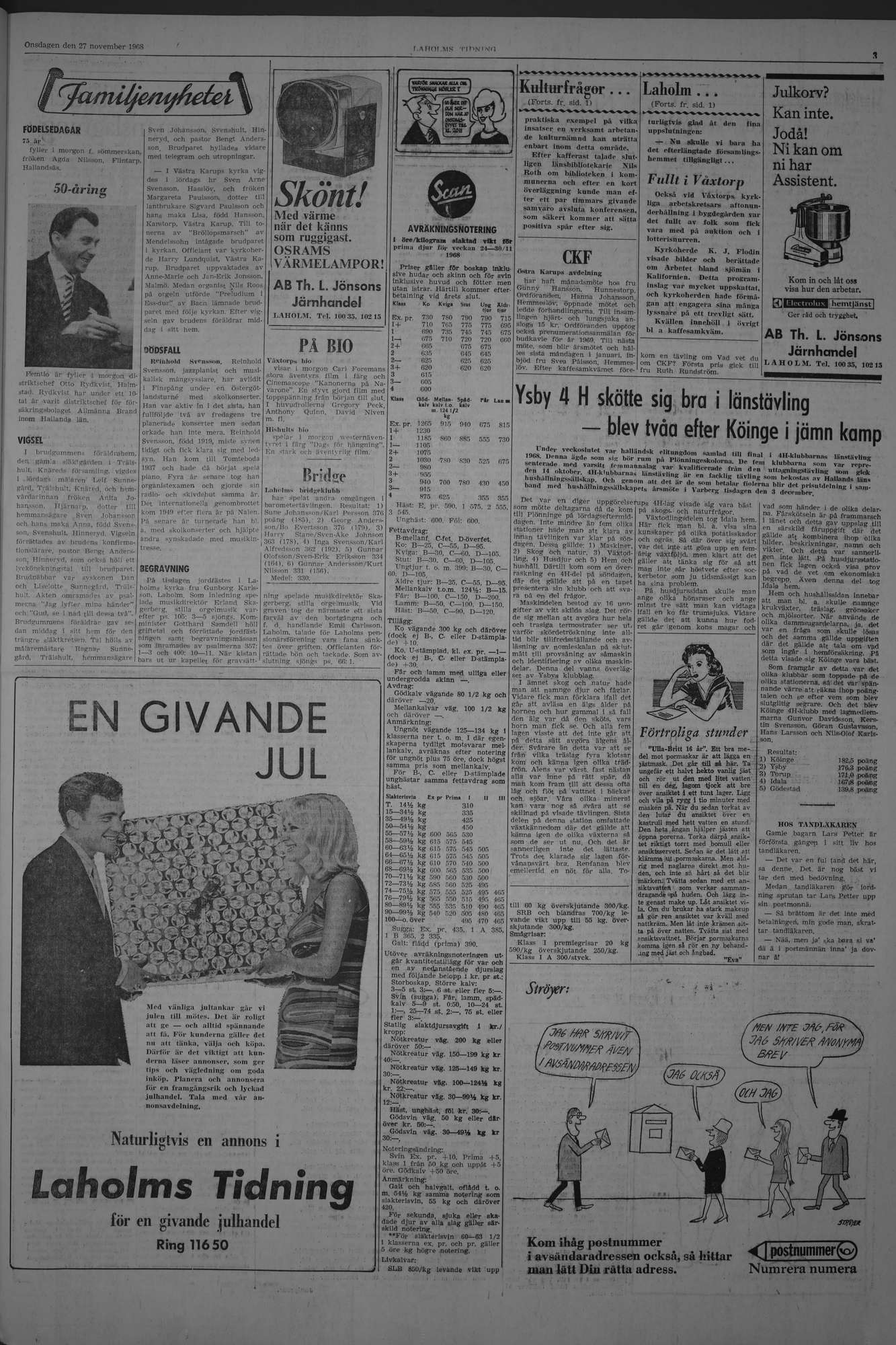 Laholms Tidning Onsdag 27 november 1968, sida 3