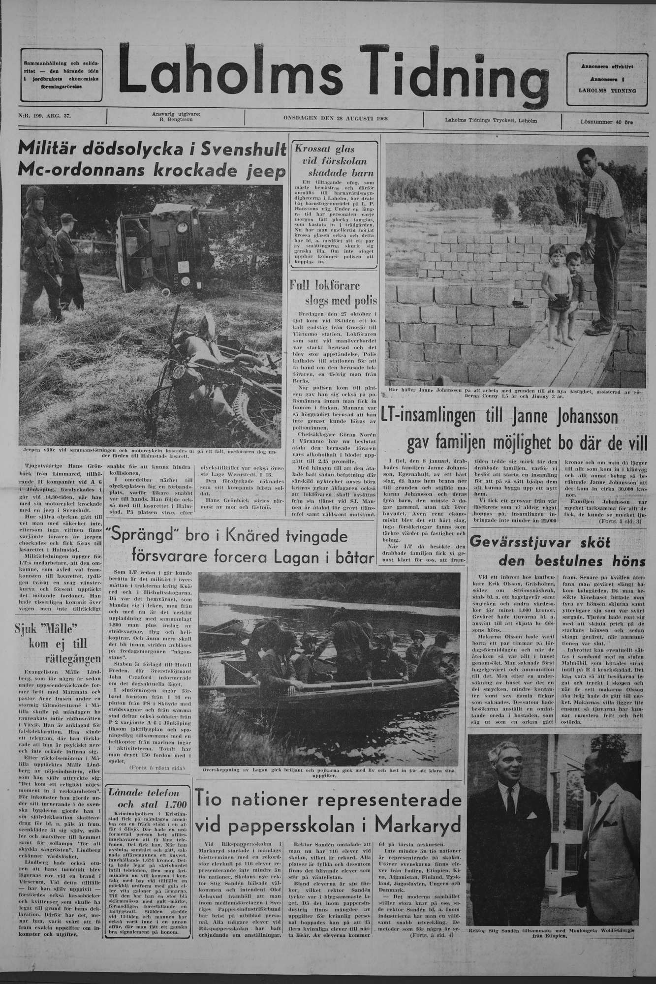 Laholms Tidning Onsdag 28 augusti 1968, sida 1