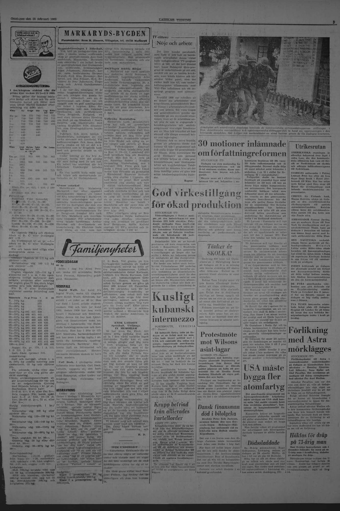 Laholms Tidning Onsdag 28 februari 1968, sida 3