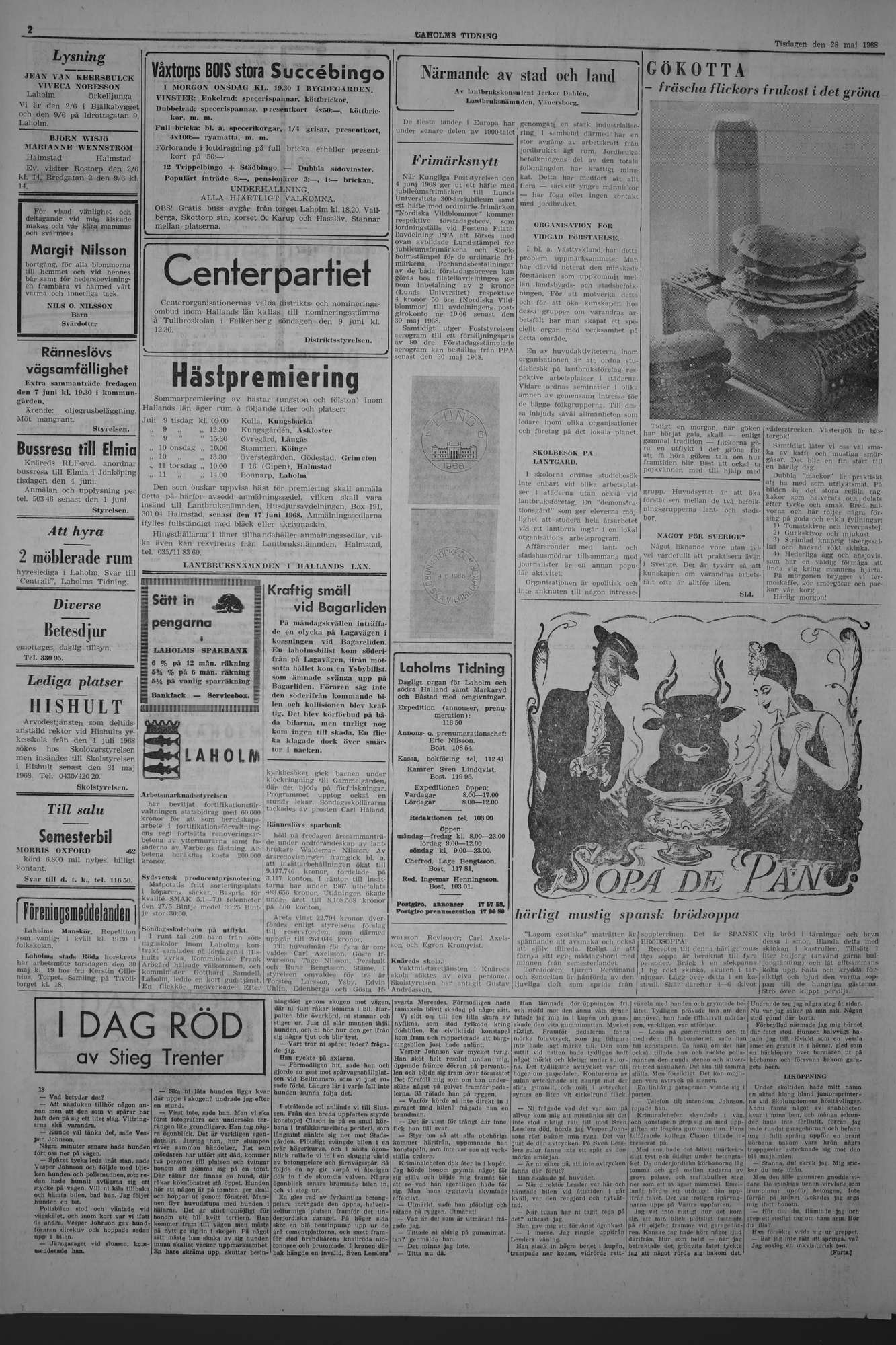 Laholms Tidning Tisdag 28 maj 1968, sida 2