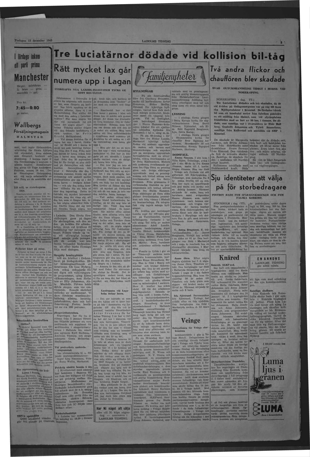 Laholms Tidning Tisdag 13 december 1949, sida 3