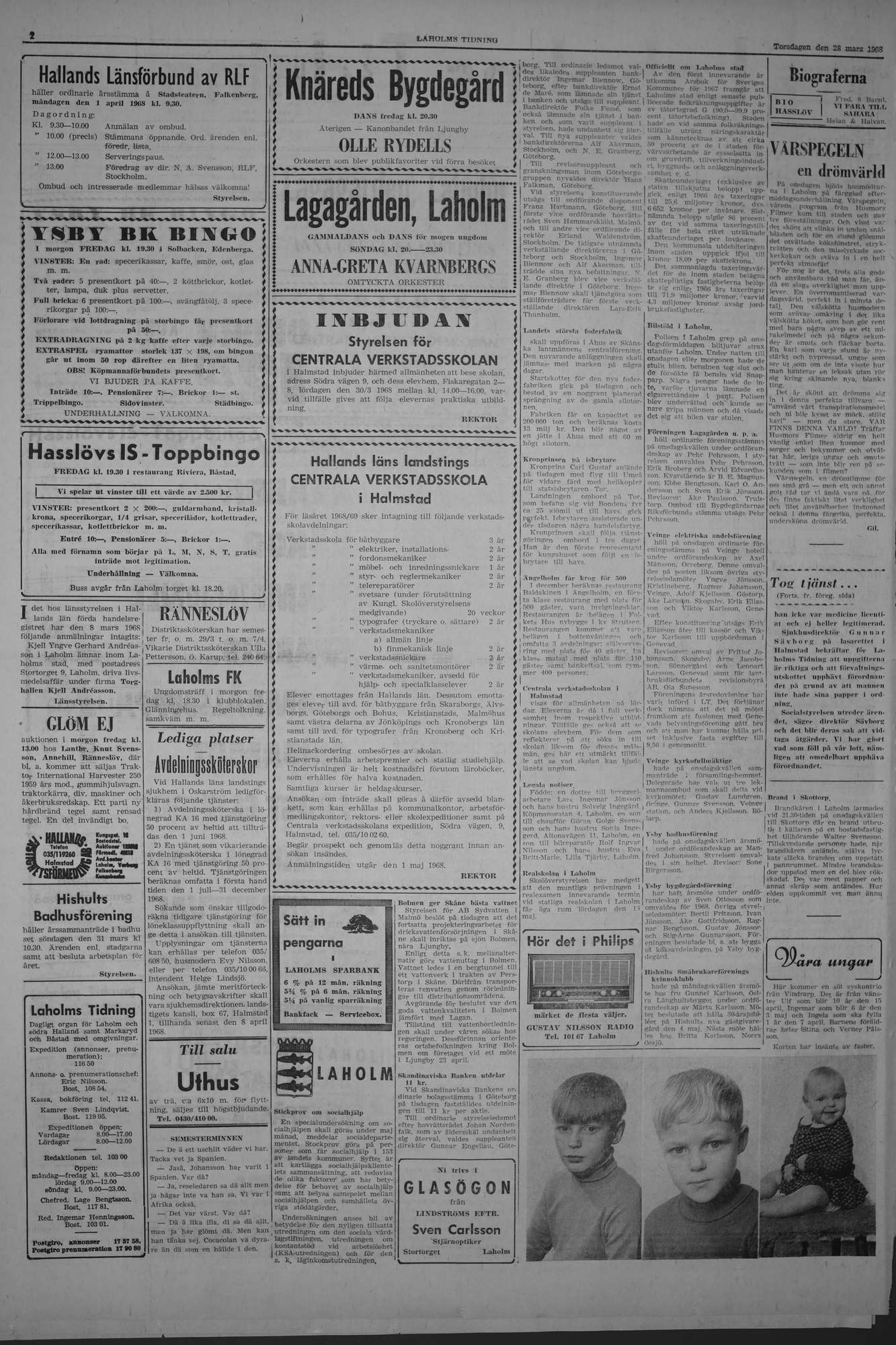 Laholms Tidning Torsdag 28 mars 1968, sida 2