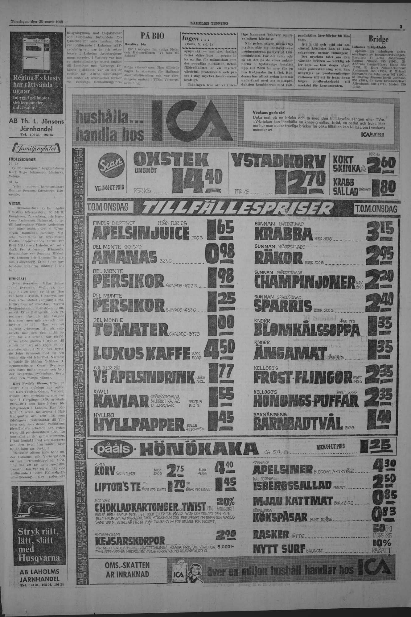 Laholms Tidning Torsdag 28 mars 1968, sida 3