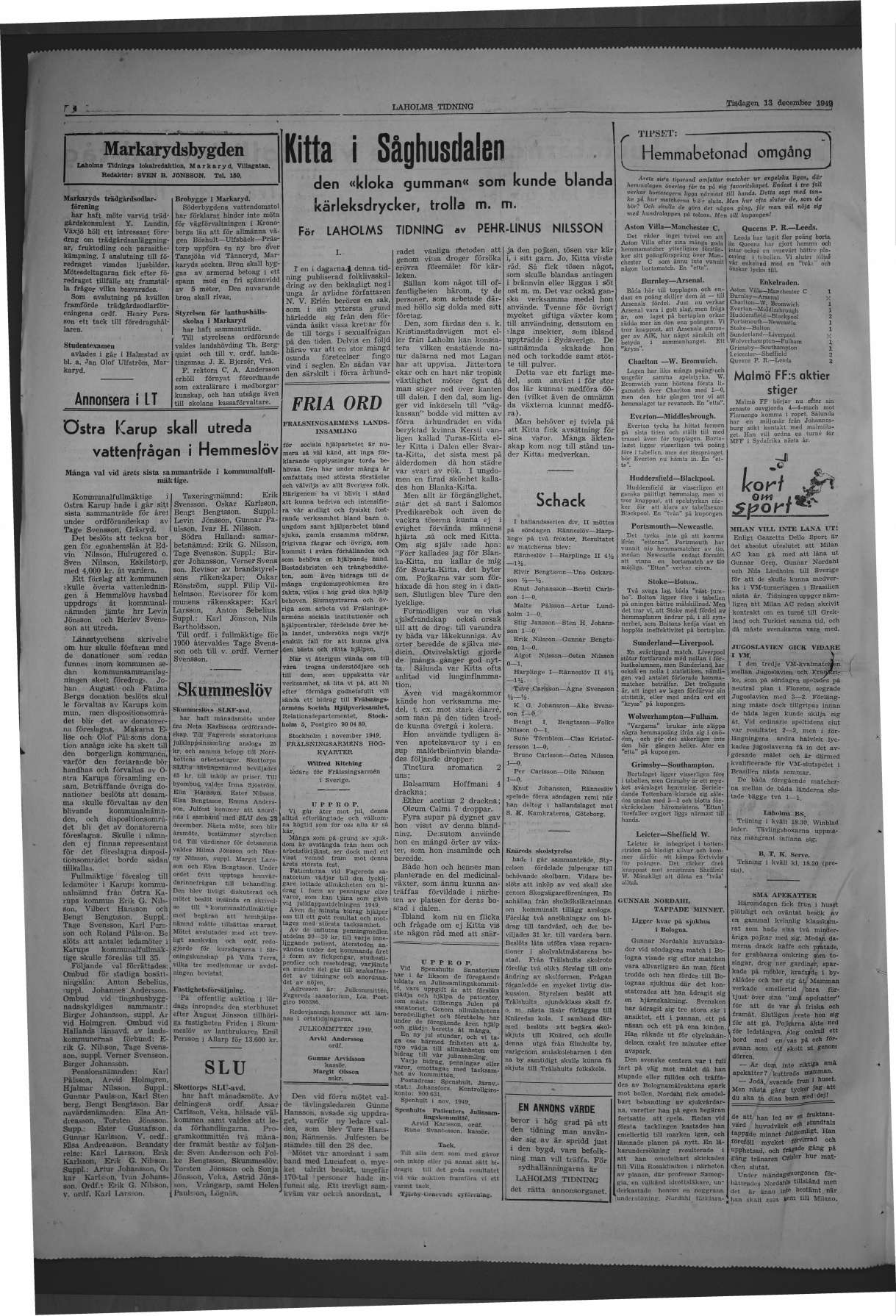 Laholms Tidning Tisdag 13 december 1949, sida 4