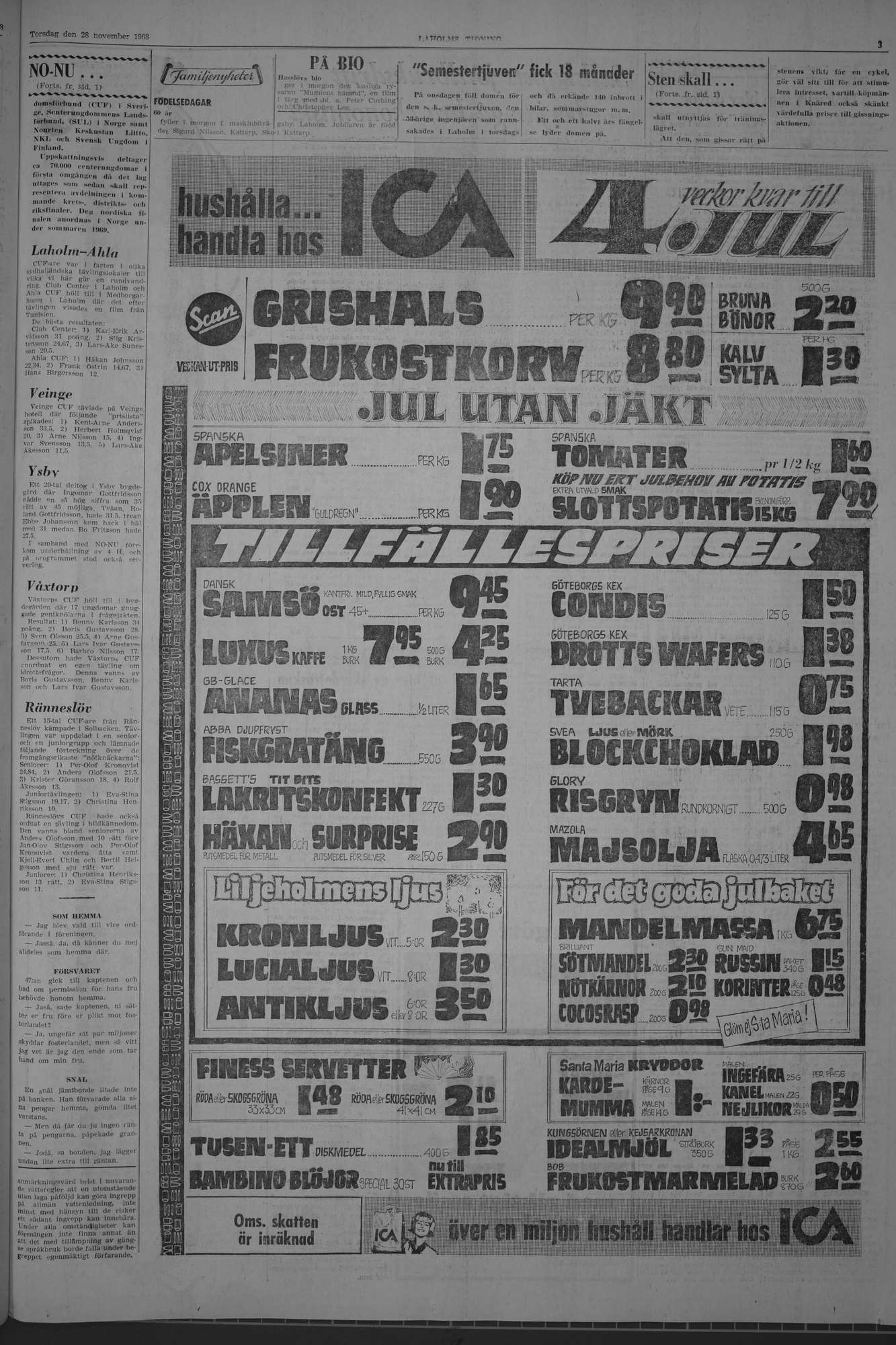 Laholms Tidning Torsdag 28 november 1968, sida 3