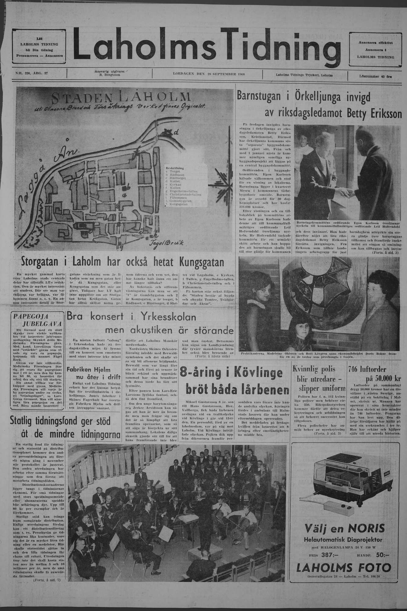 Laholms Tidning Lördag 28 september 1968, sida 1
