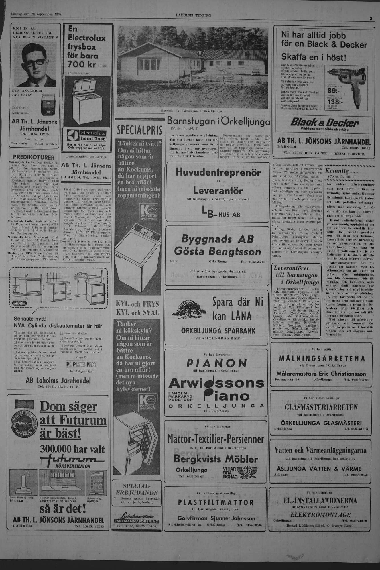 Laholms Tidning Lördag 28 september 1968, sida 3