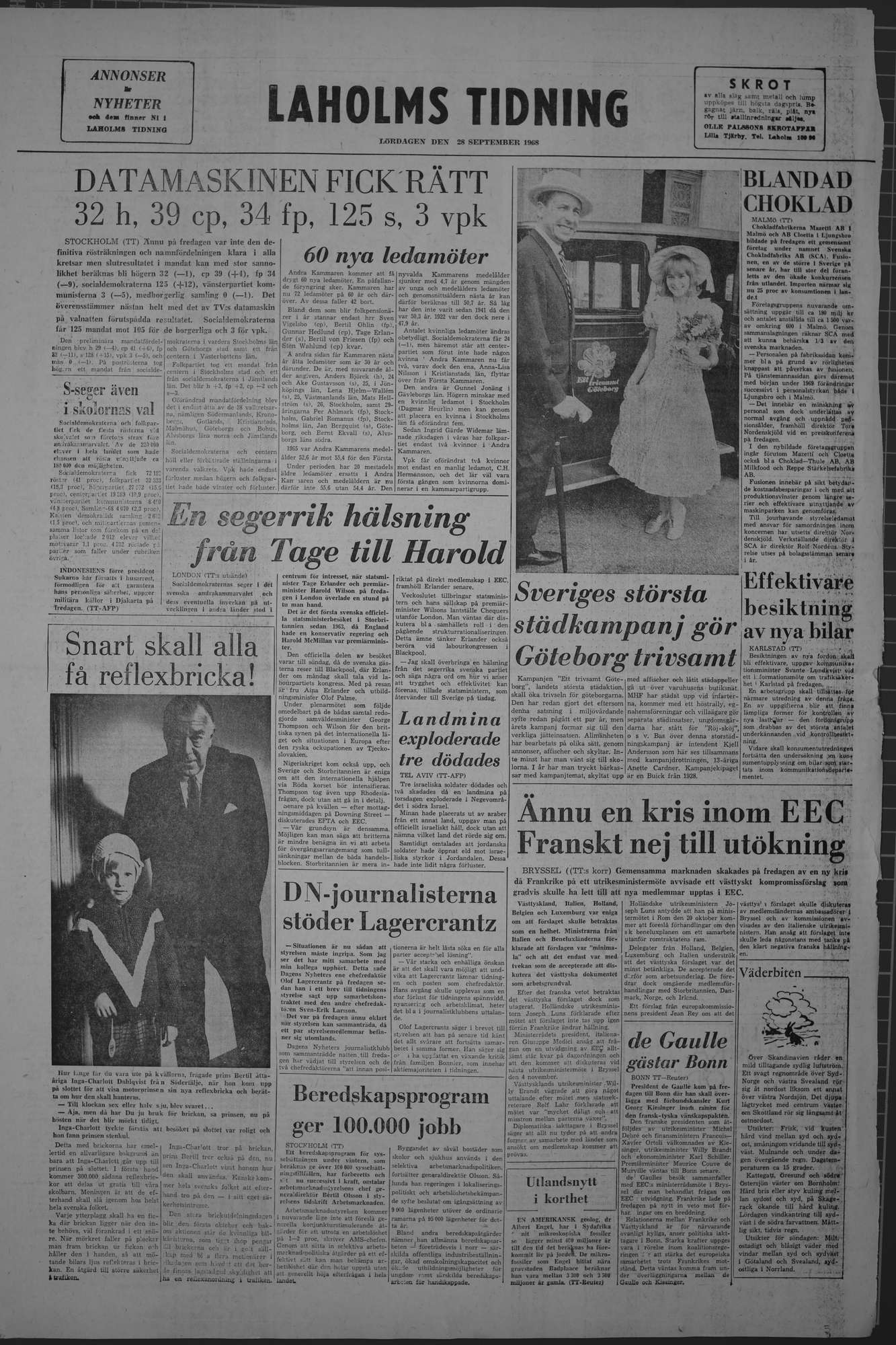 Laholms Tidning Lördag 28 september 1968, sida 8