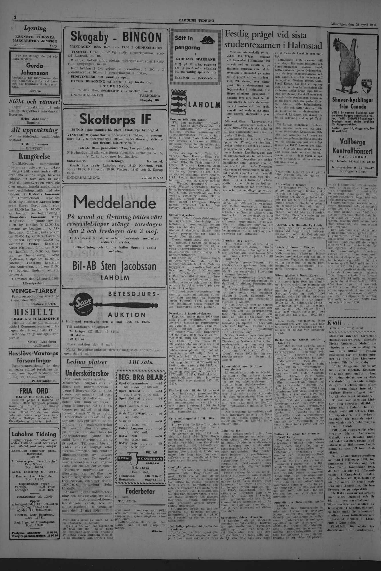 Laholms Tidning Måndag 29 april 1968, sida 2