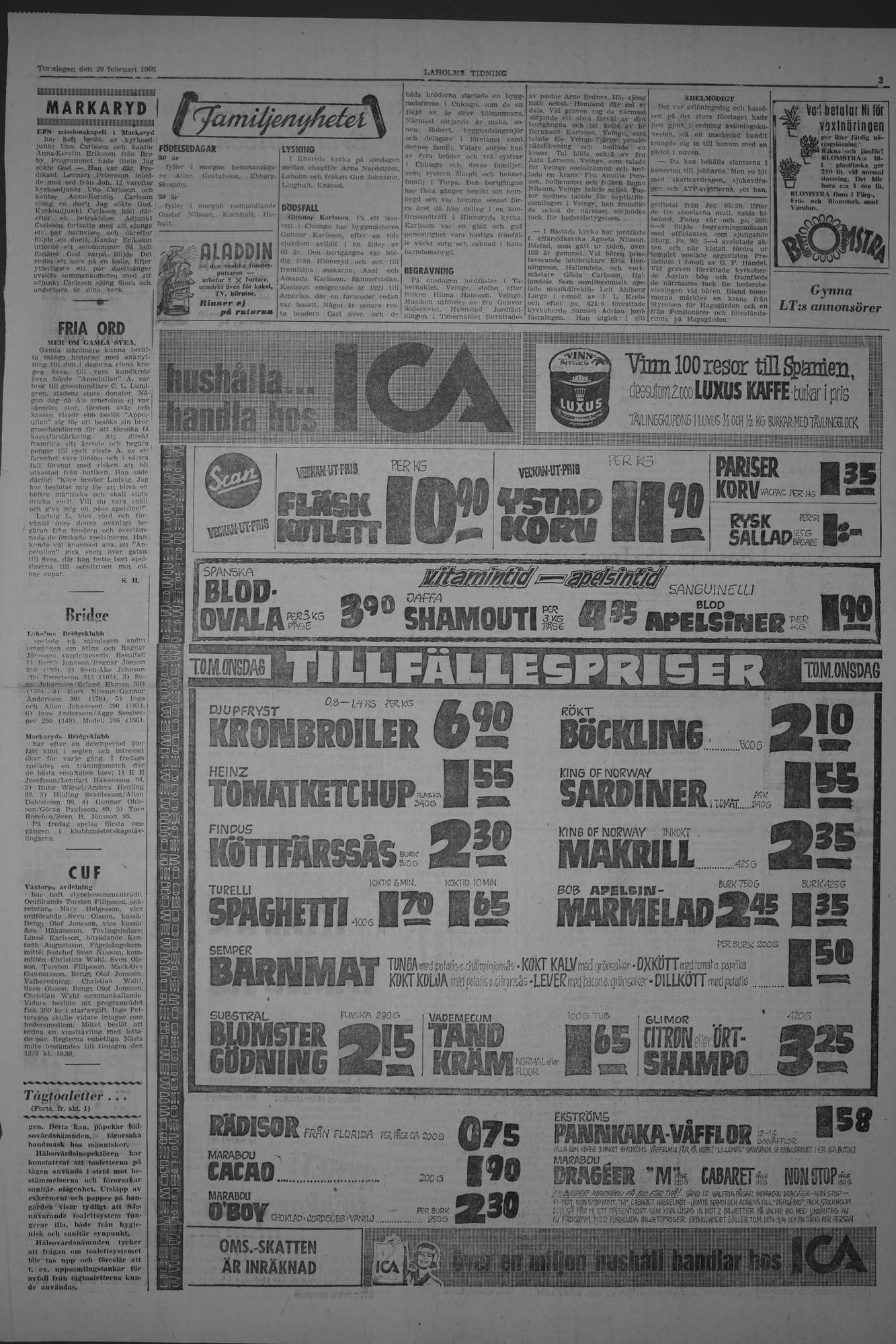 Laholms Tidning Torsdag 29 februari 1968, sida 3