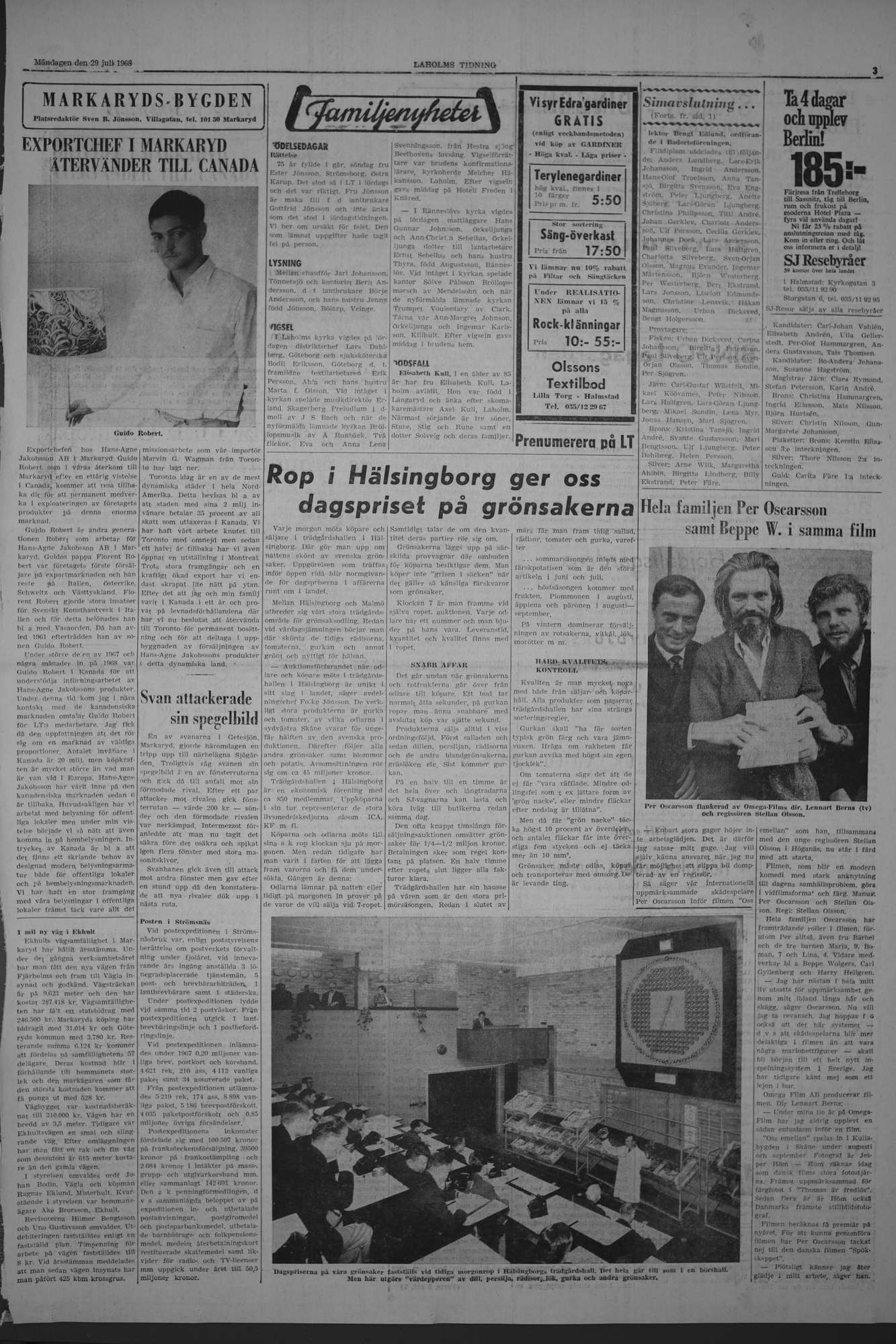 Laholms Tidning Måndag 29 juli 1968, sida 3