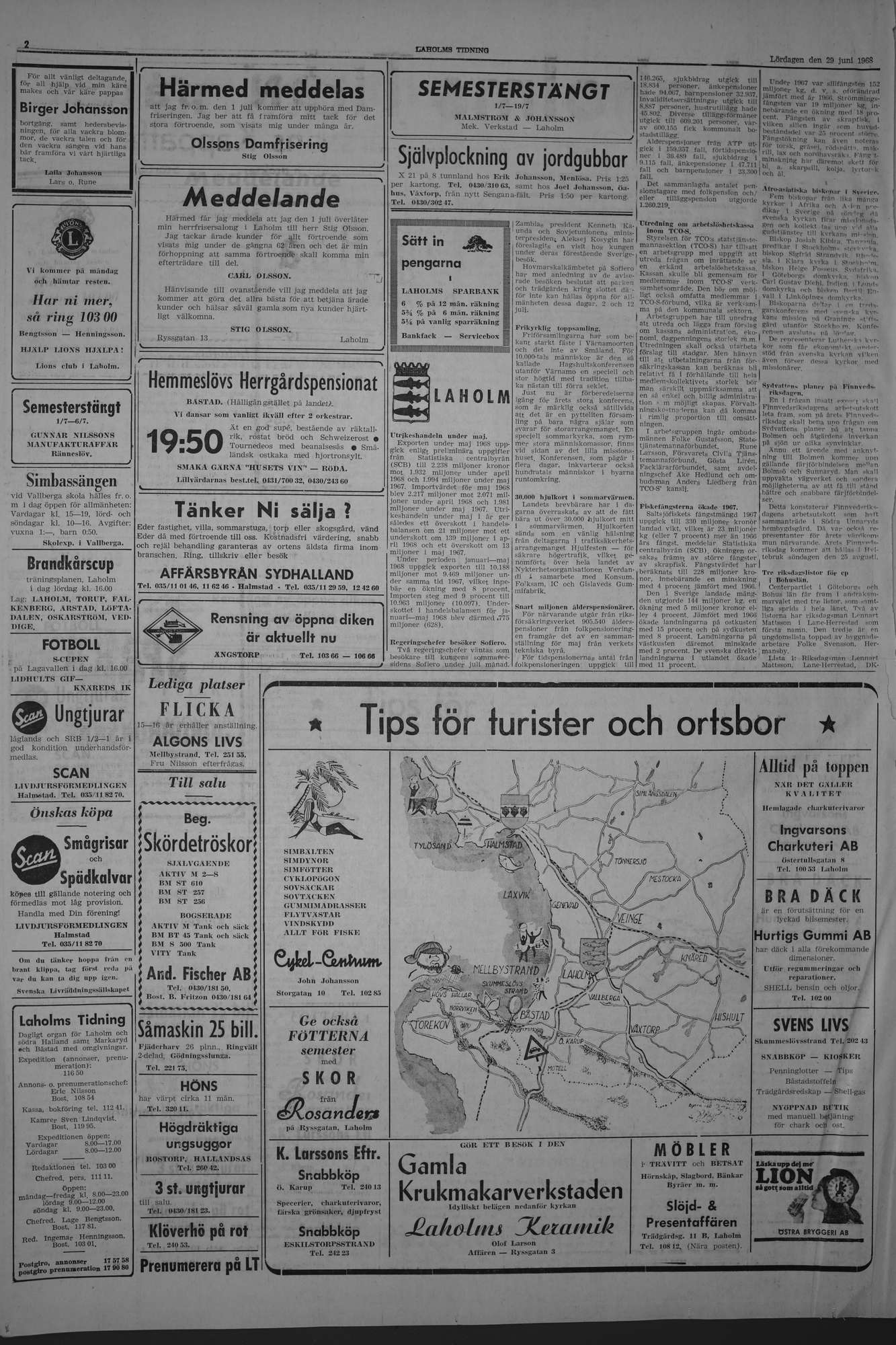 Laholms Tidning Lördag 29 juni 1968, sida 2