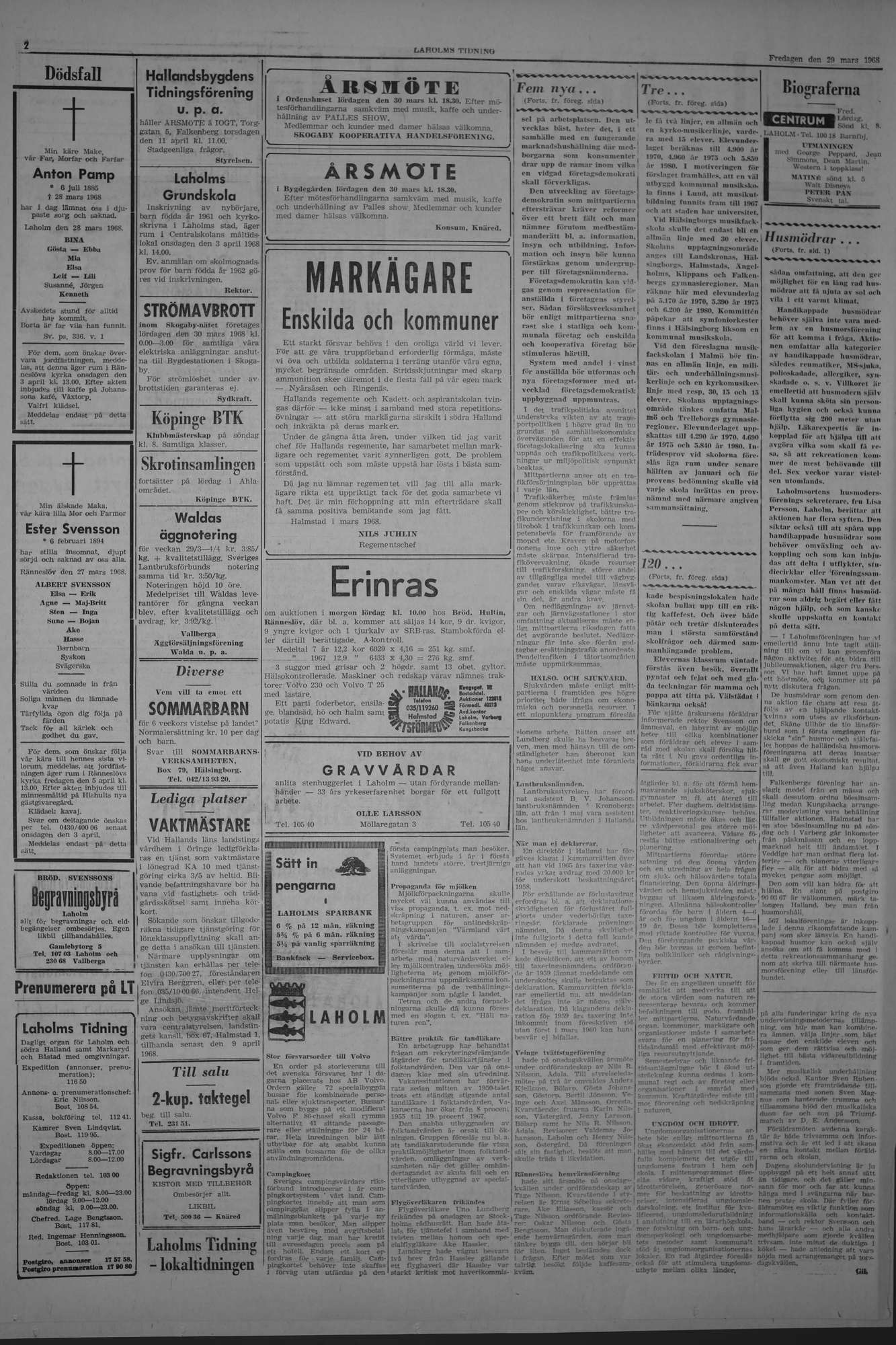 Laholms Tidning Fredag 29 mars 1968, sida 2
