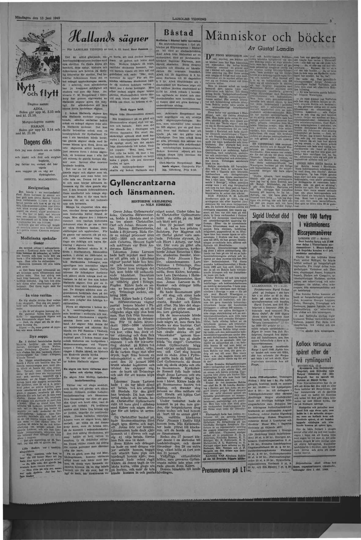 Laholms Tidning Måndag 13 juni 1949, sida 5