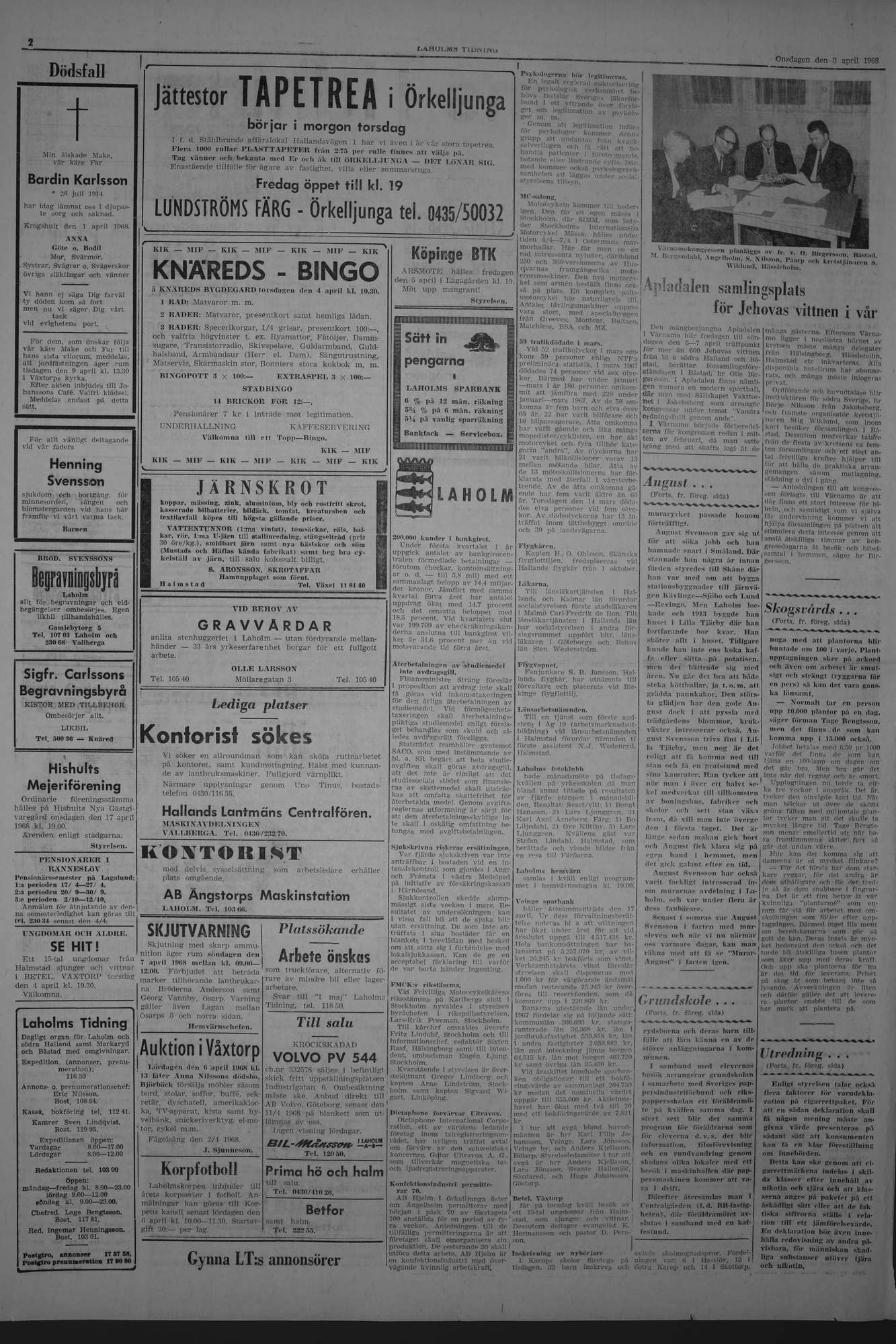 Laholms Tidning Onsdag 3 april 1968, sida 2