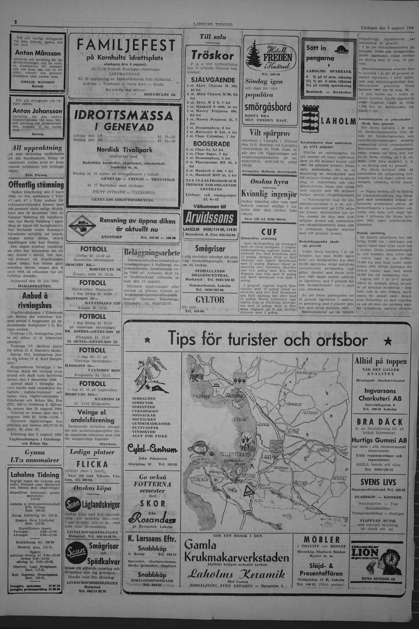 Laholms Tidning Lördag 3 augusti 1968, sida 2