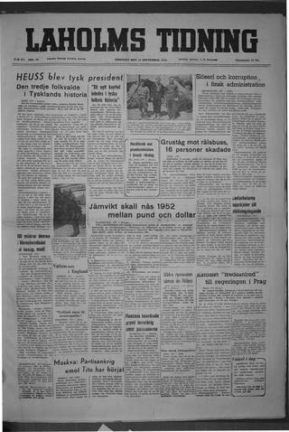 Förstasidan, Tisdag 13 september 1949