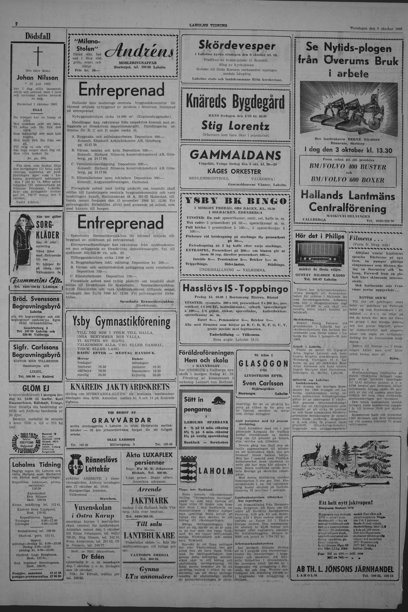 Laholms Tidning Torsdag 3 oktober 1968, sida 2