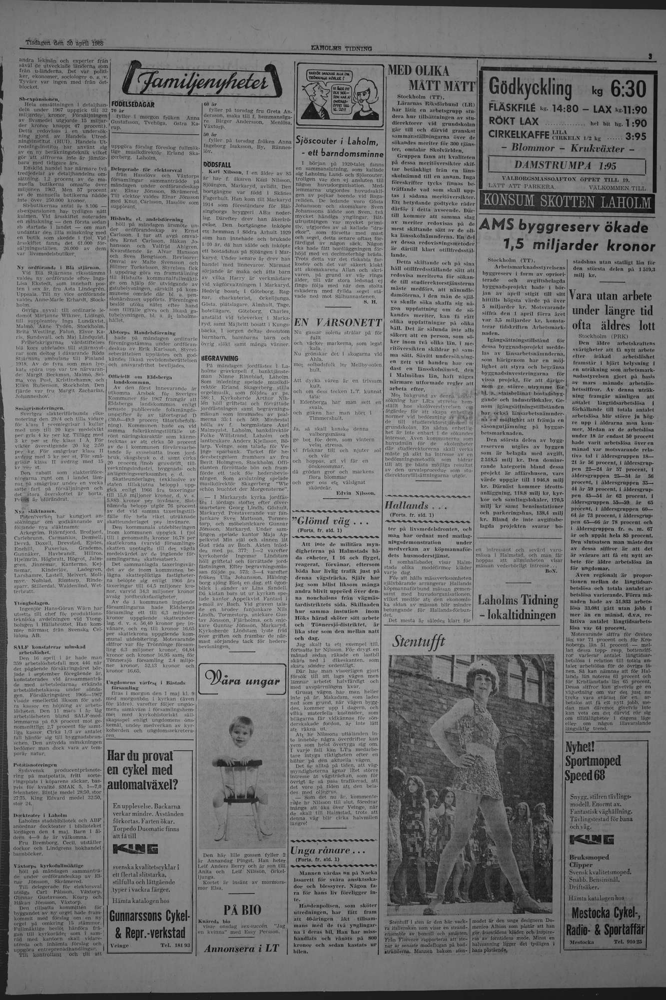 Laholms Tidning Tisdag 30 april 1968, sida 3