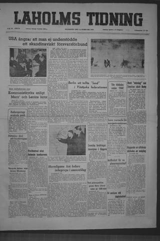 Förstasidan, Måndag 14 februari 1949