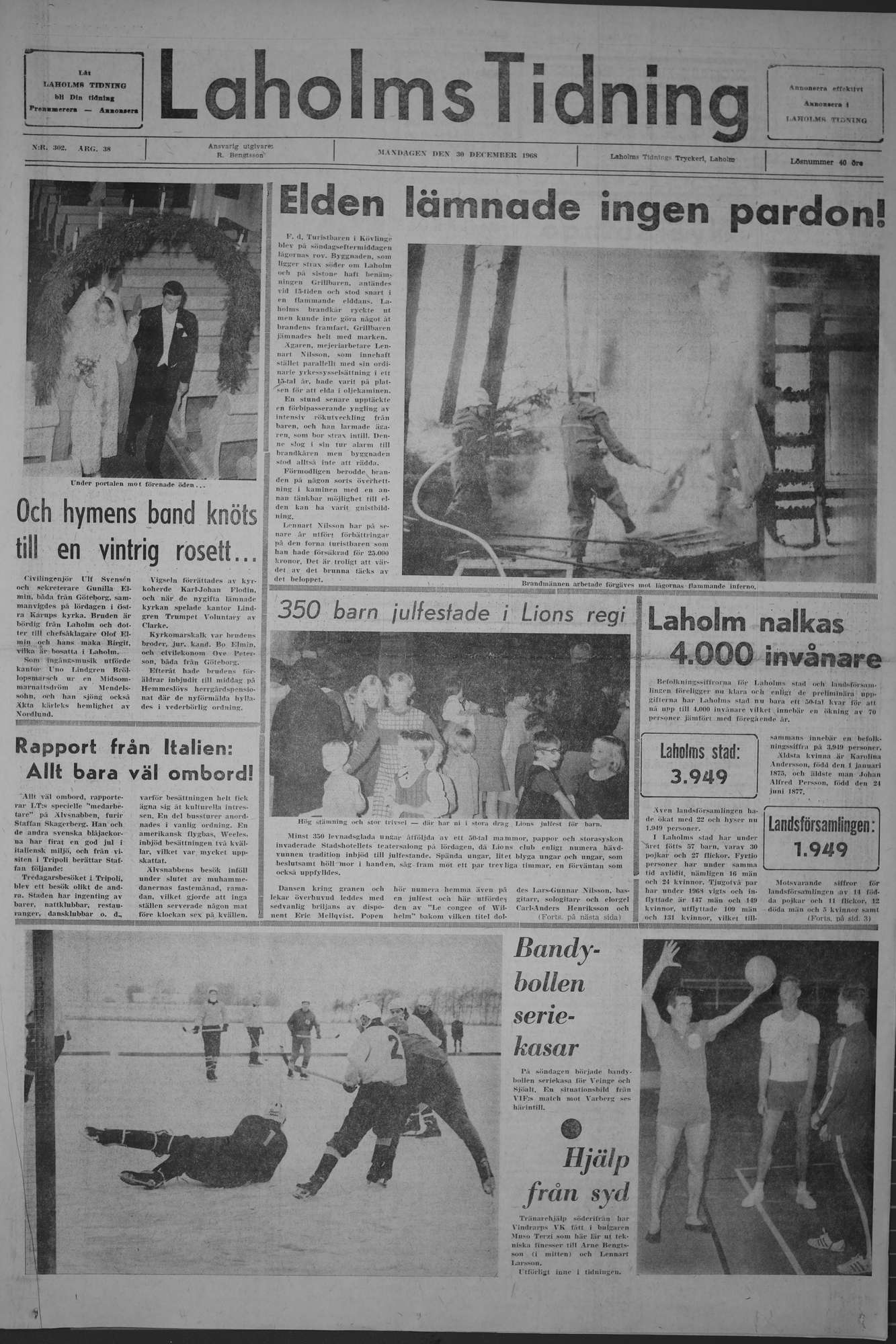 Laholms Tidning Måndag 30 december 1968, sida 1