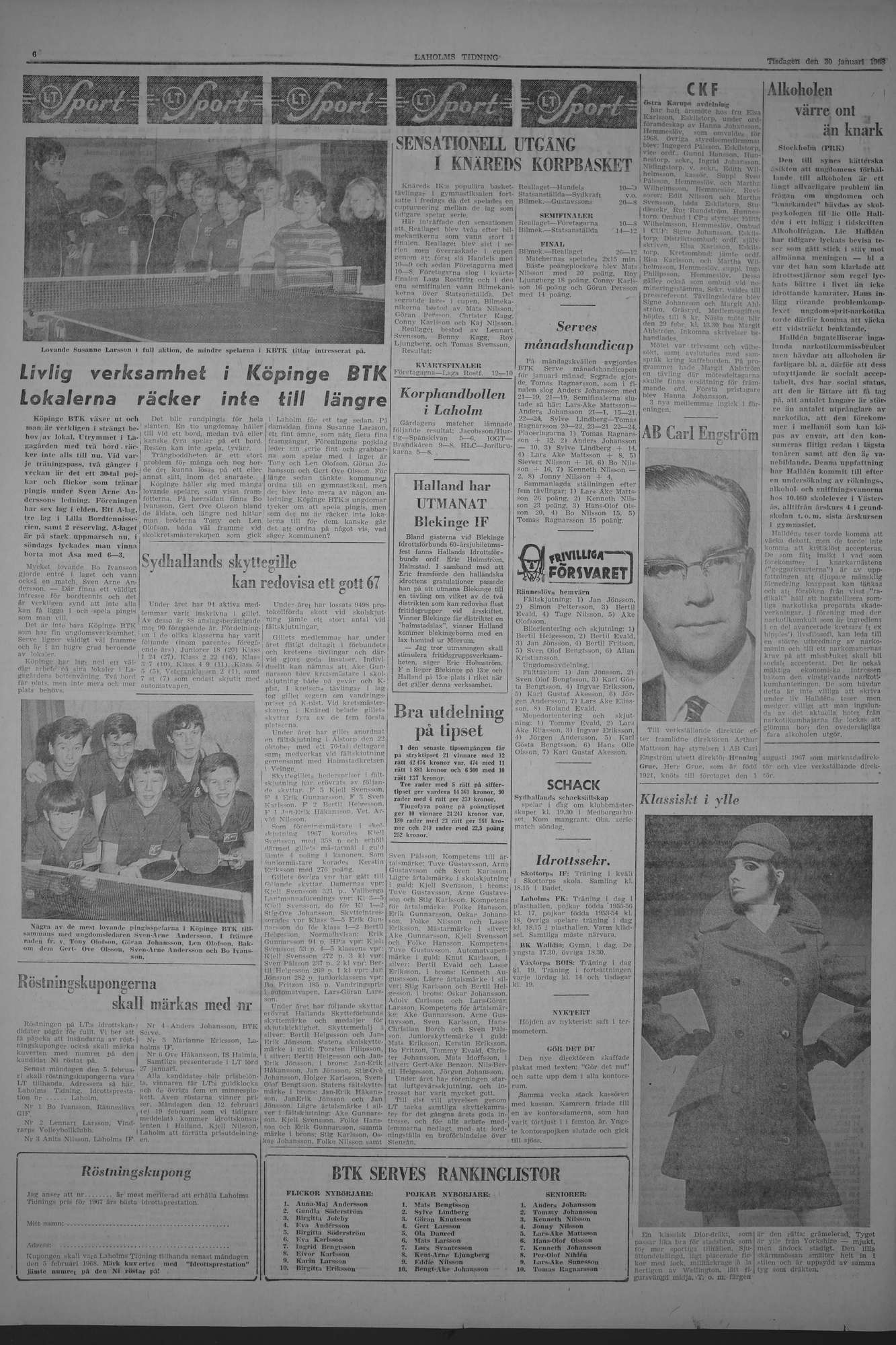 Laholms Tidning Tisdag 30 januari 1968, sida 6
