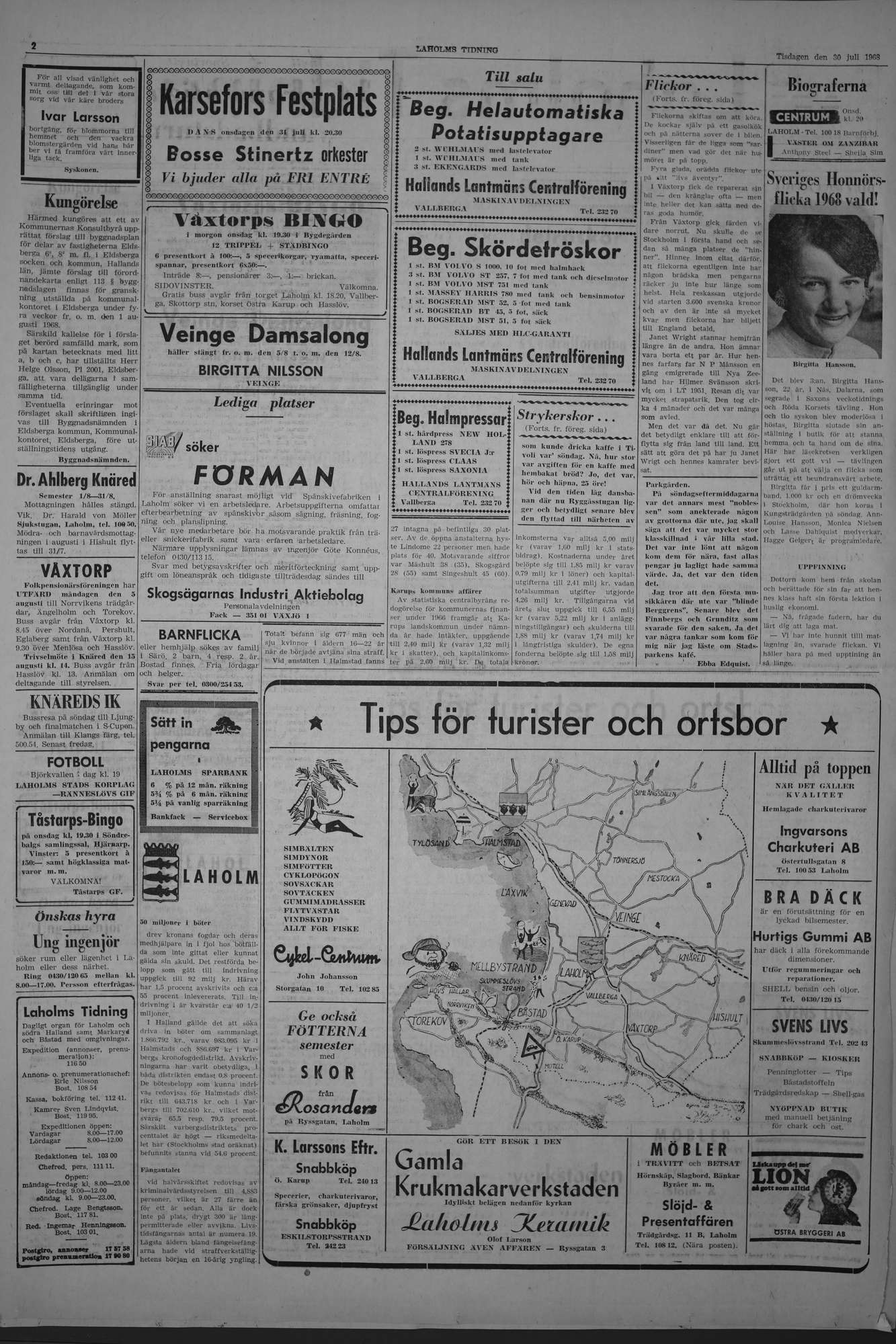 Laholms Tidning Tisdag 30 juli 1968, sida 2