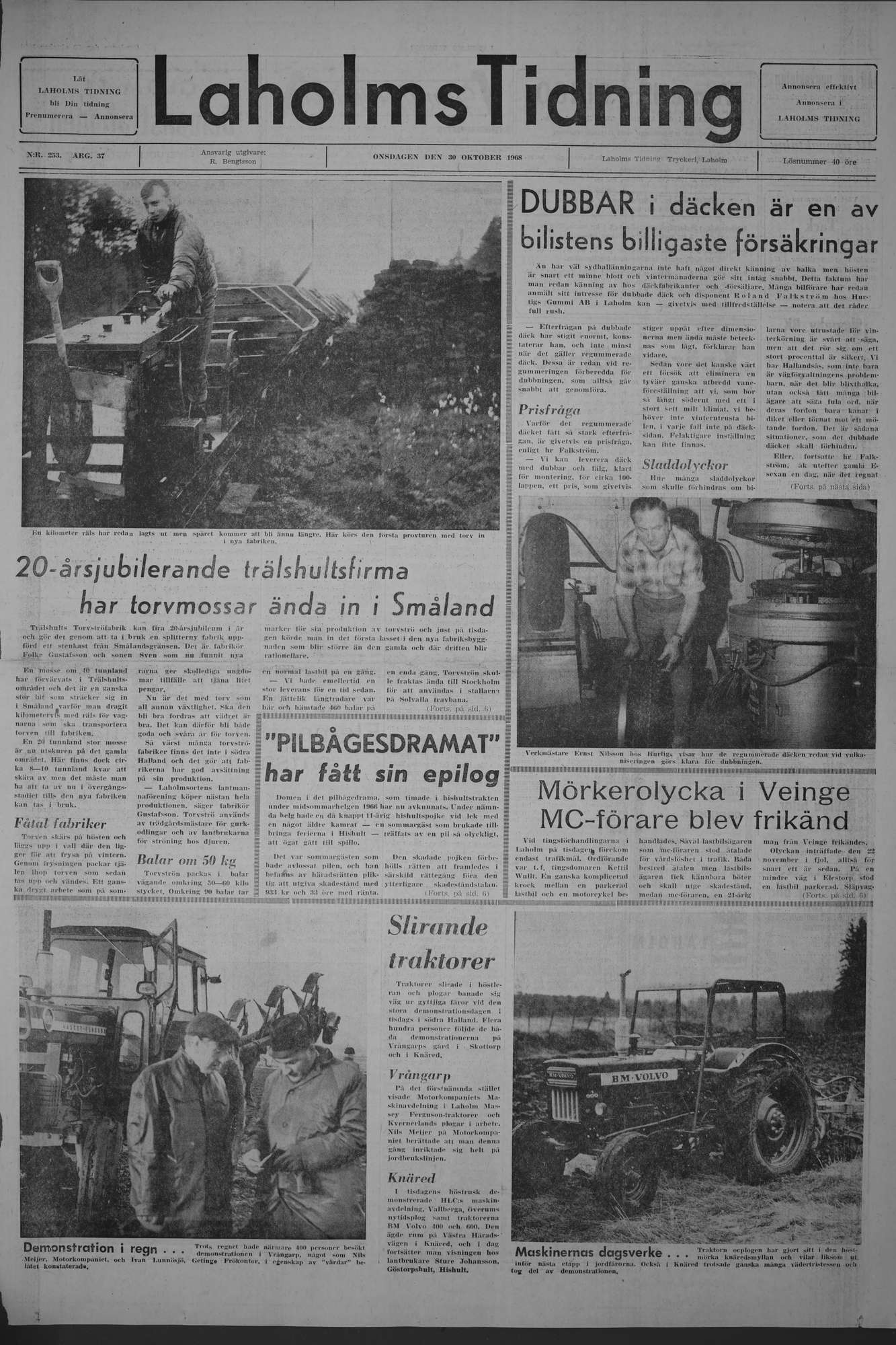 Laholms Tidning Onsdag 30 oktober 1968, sida 1
