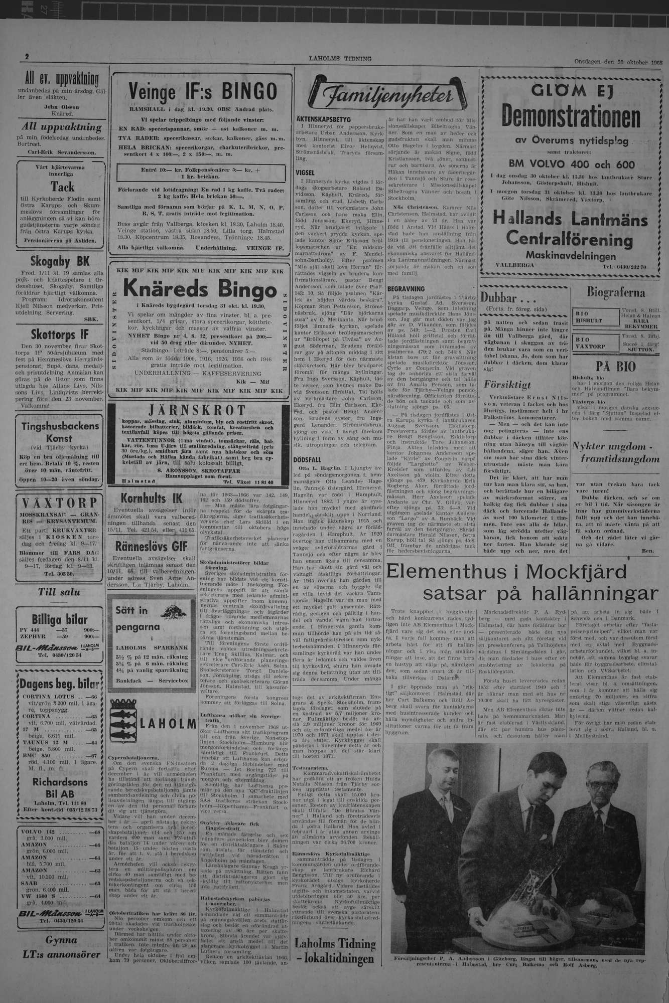 Laholms Tidning Onsdag 30 oktober 1968, sida 2
