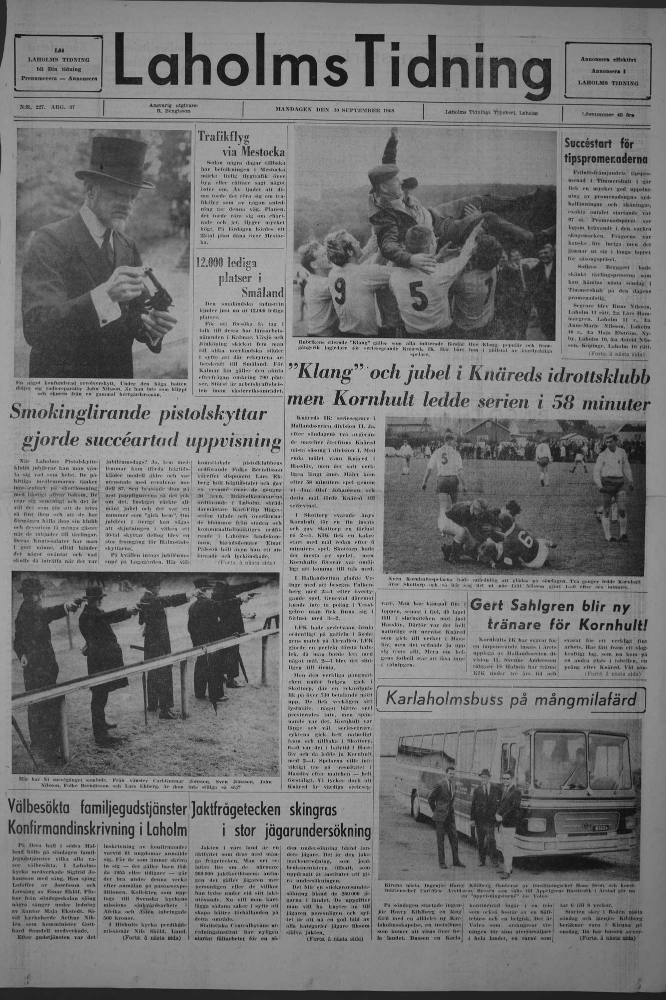 Laholms Tidning Måndag 30 september 1968, sida 1