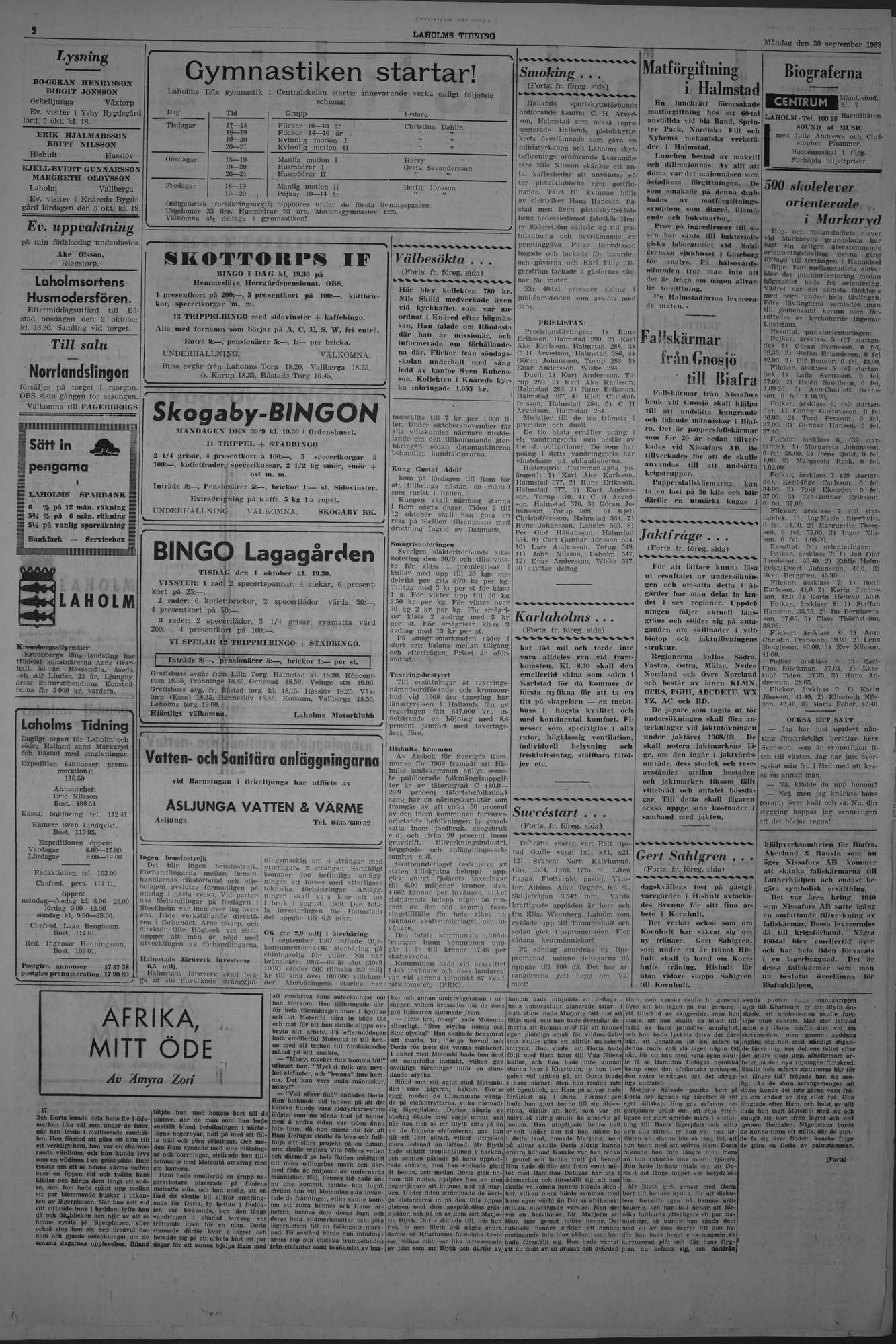Laholms Tidning Måndag 30 september 1968, sida 2