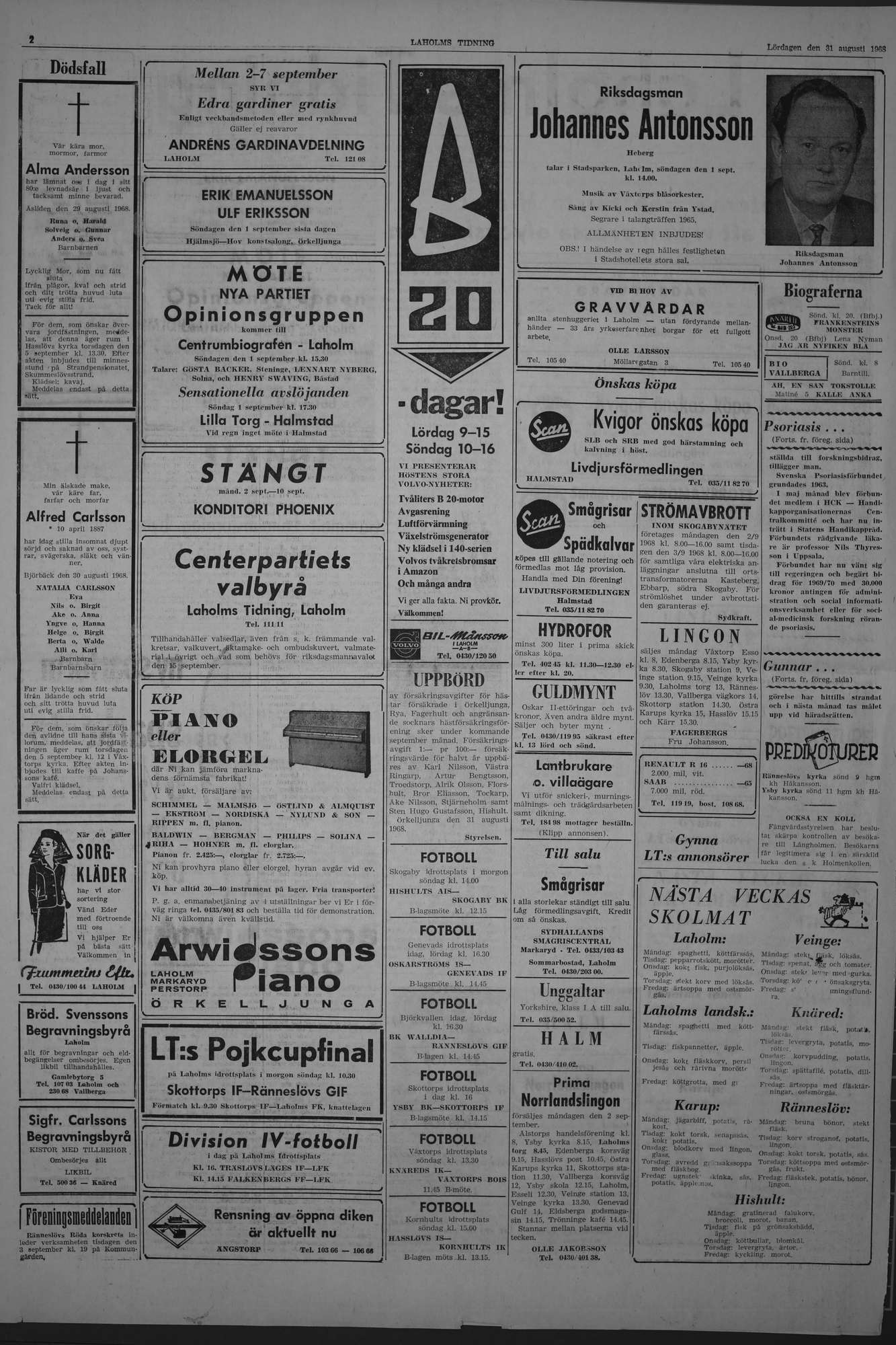 Laholms Tidning Lördag 31 augusti 1968, sida 2