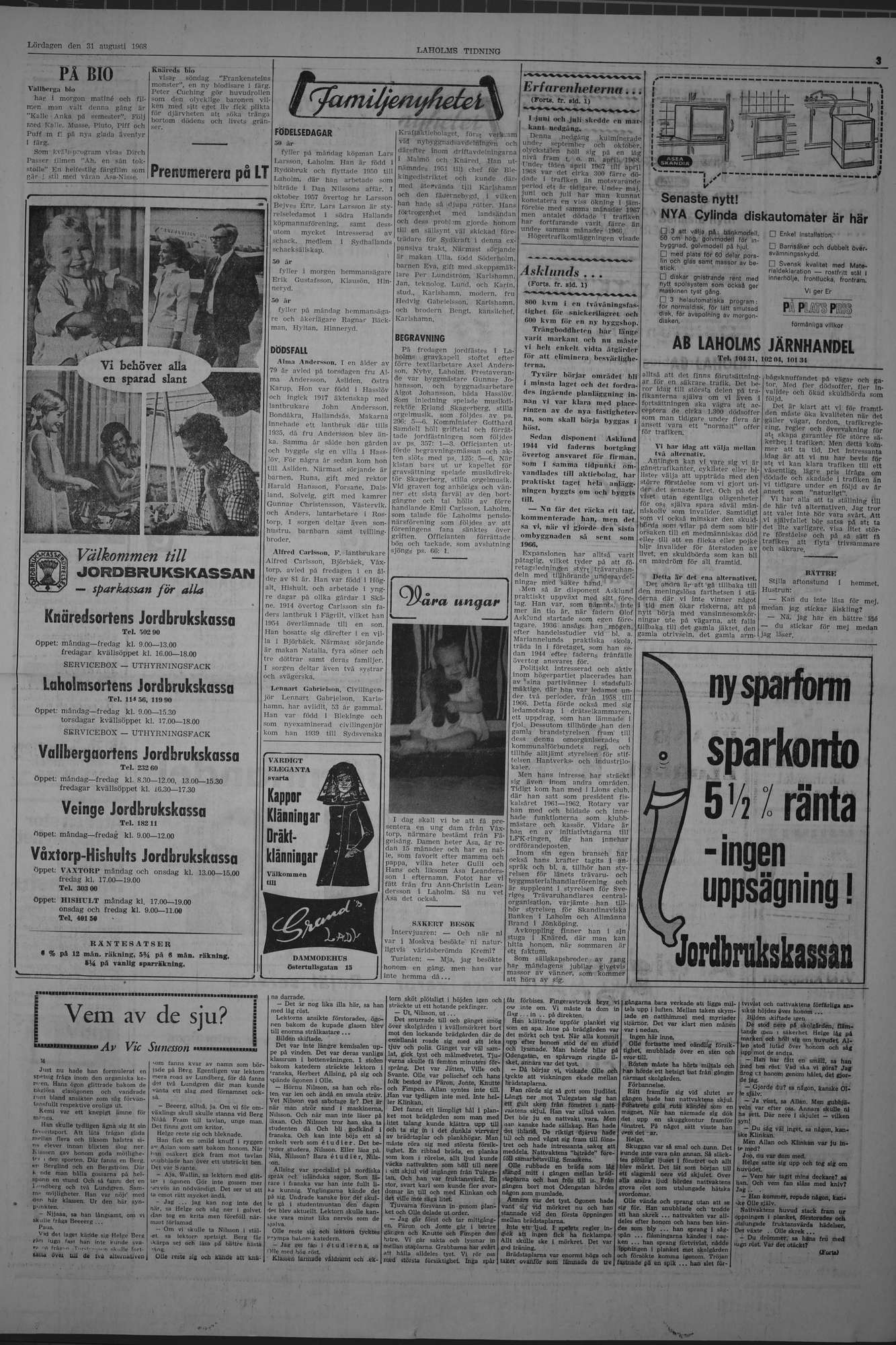 Laholms Tidning Lördag 31 augusti 1968, sida 3