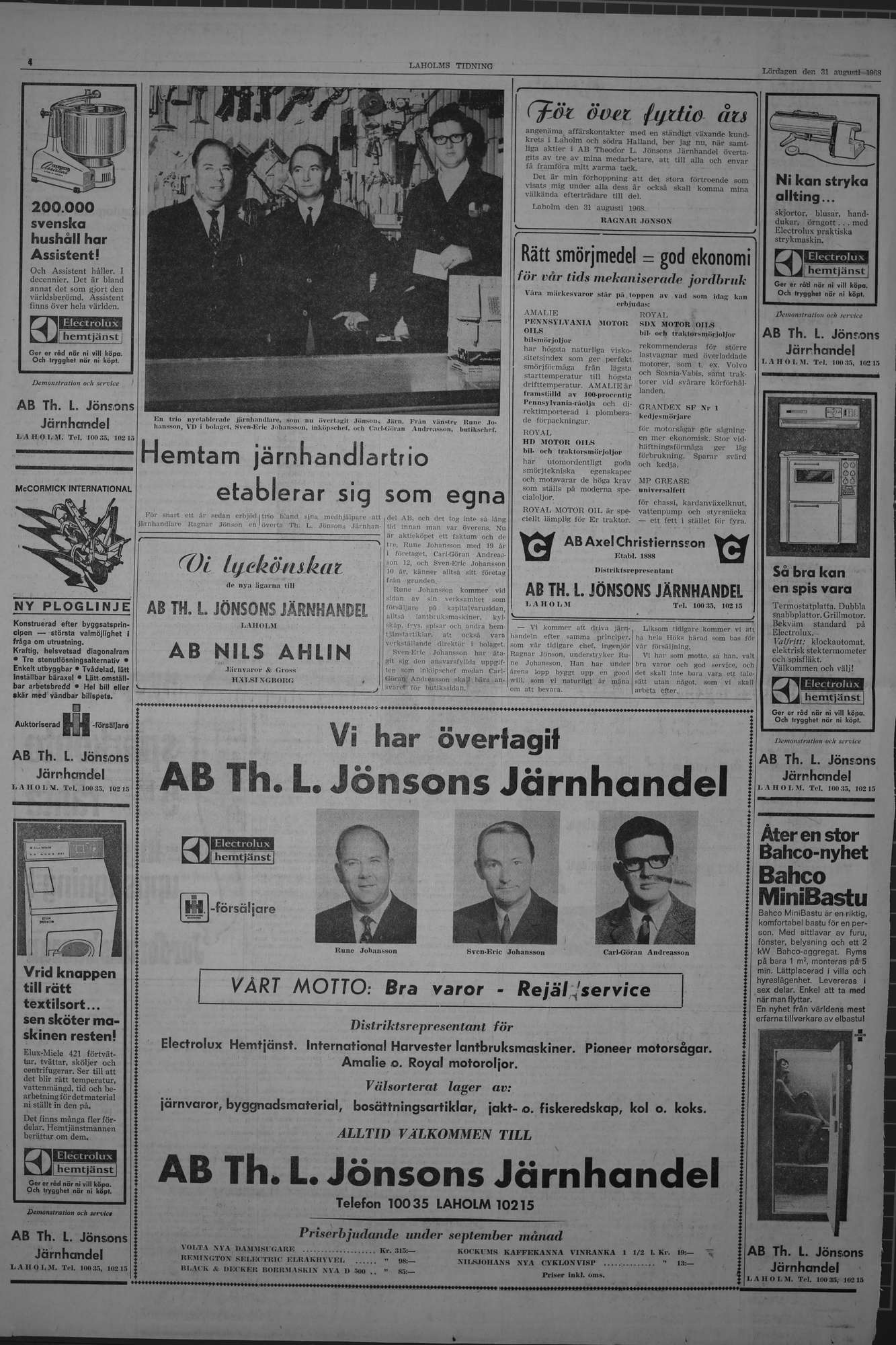 Laholms Tidning Lördag 31 augusti 1968, sida 4