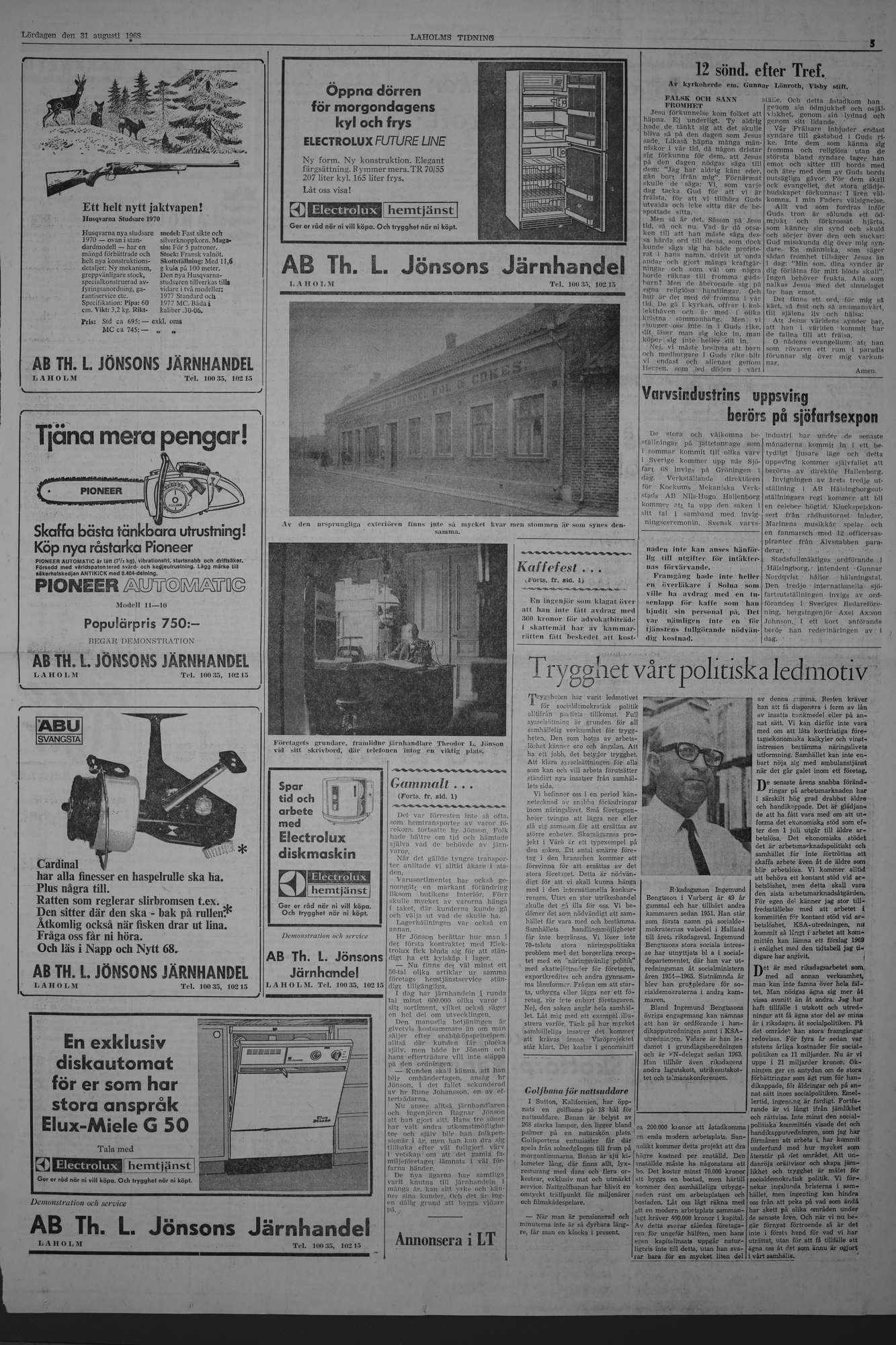 Laholms Tidning Lördag 31 augusti 1968, sida 5