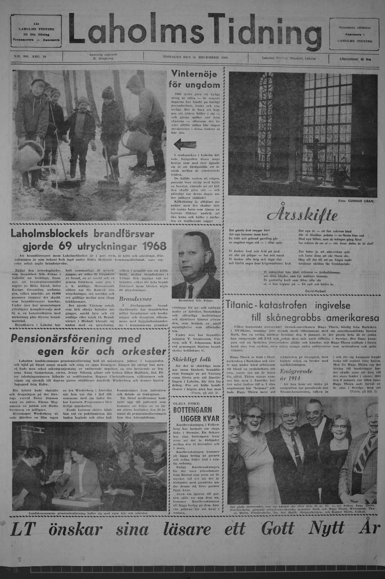 Laholms Tidning Tisdag 31 december 1968, sida 1