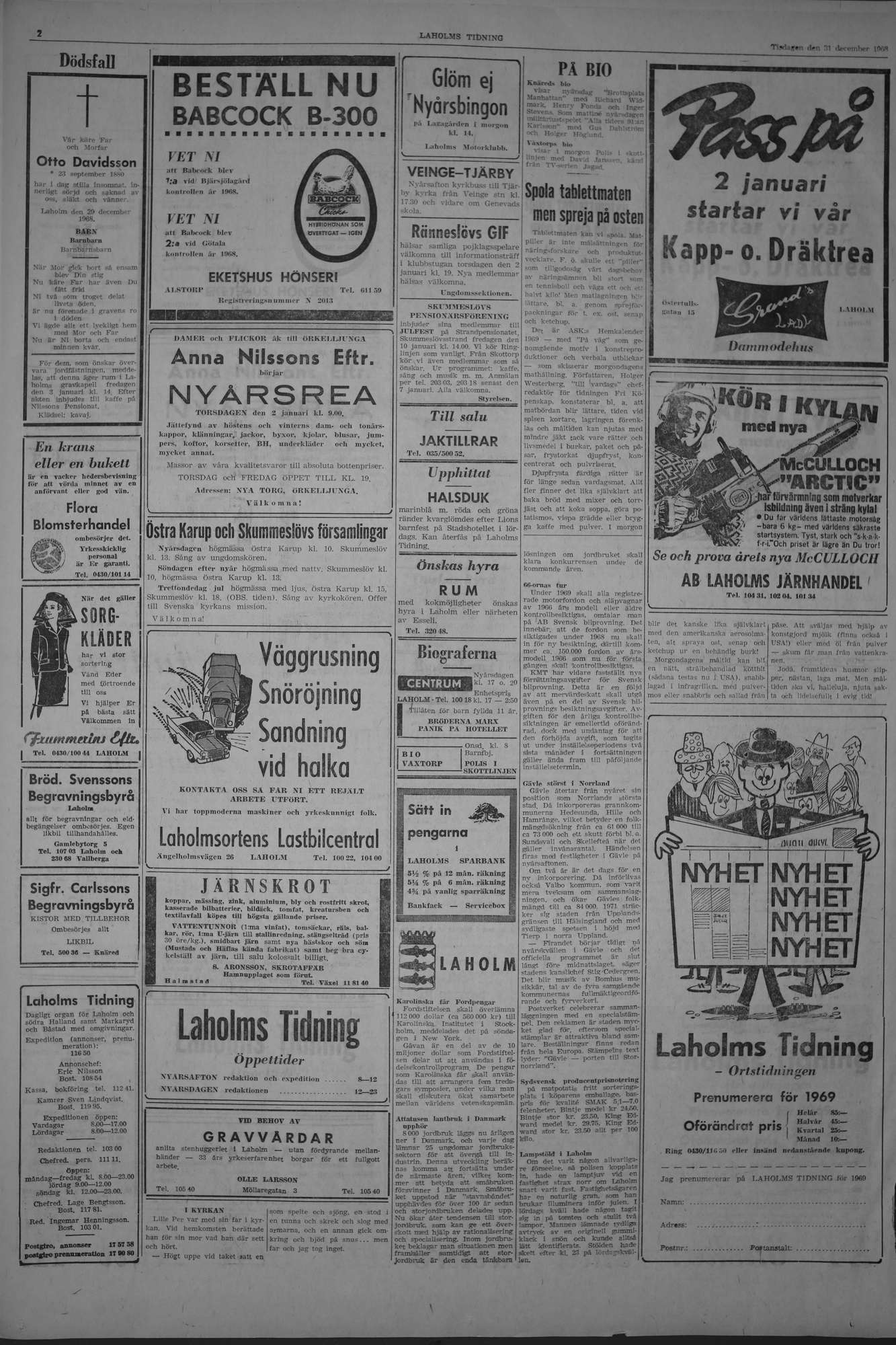 Laholms Tidning Tisdag 31 december 1968, sida 2