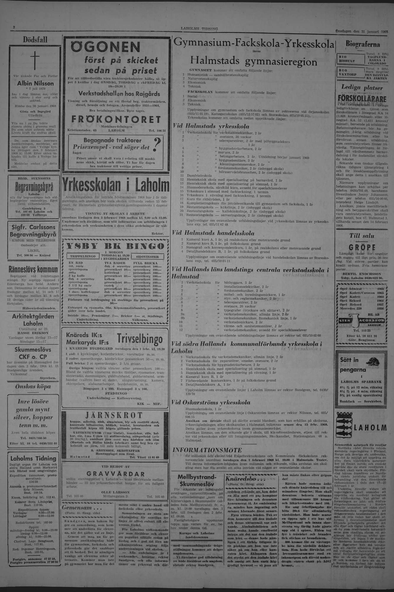 Laholms Tidning Onsdag 31 januari 1968, sida 2
