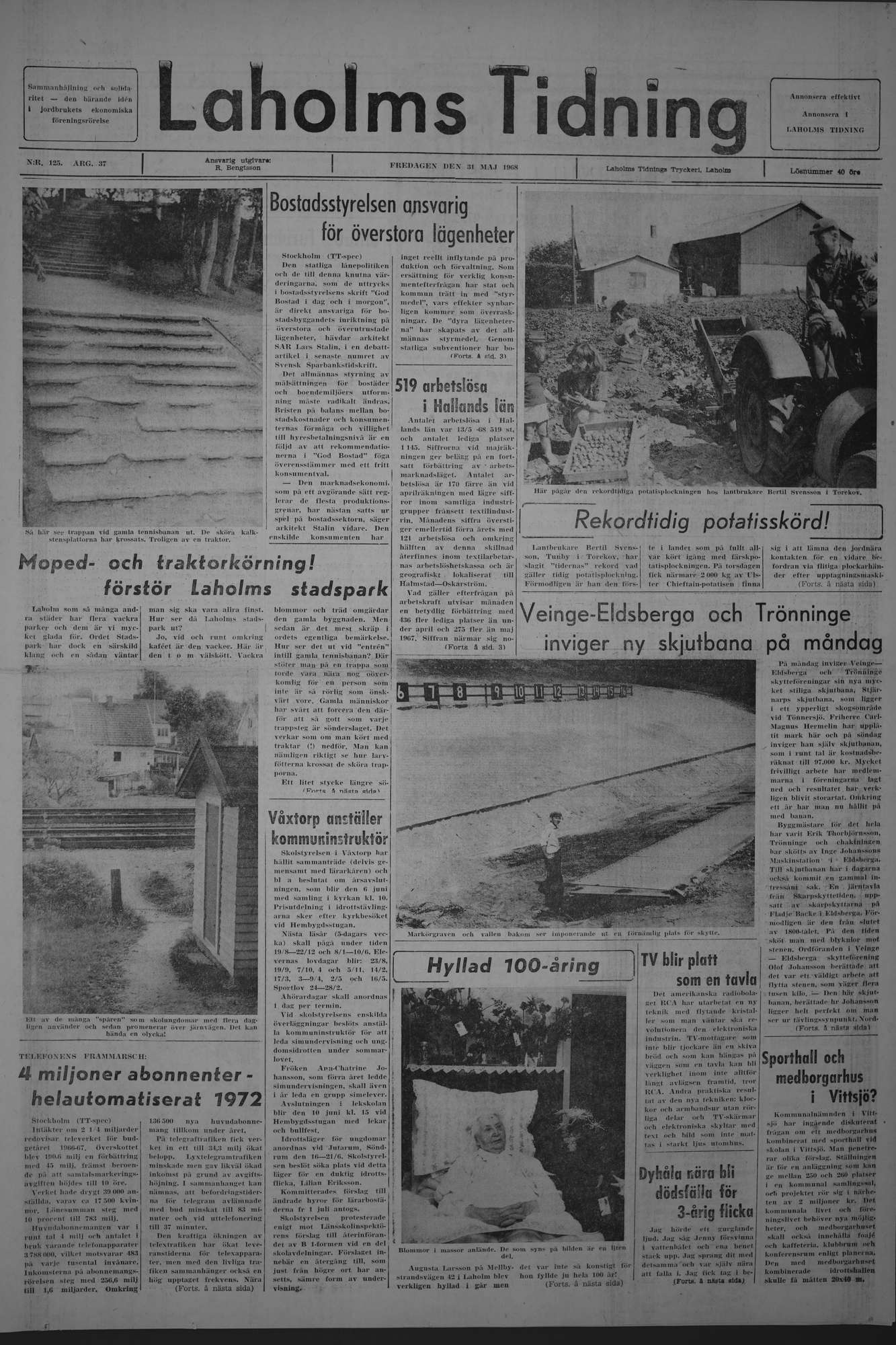 Laholms Tidning Fredag 31 maj 1968, sida 1