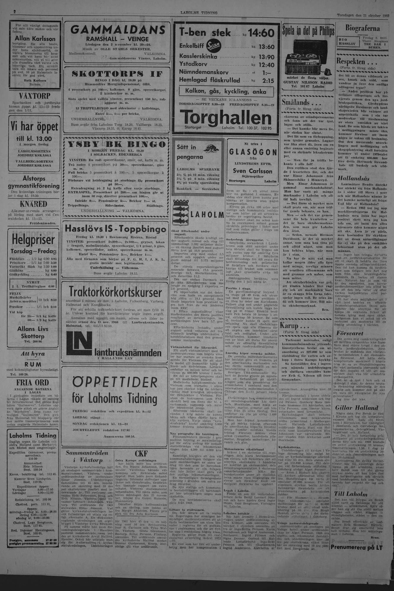 Laholms Tidning Torsdag 31 oktober 1968, sida 2