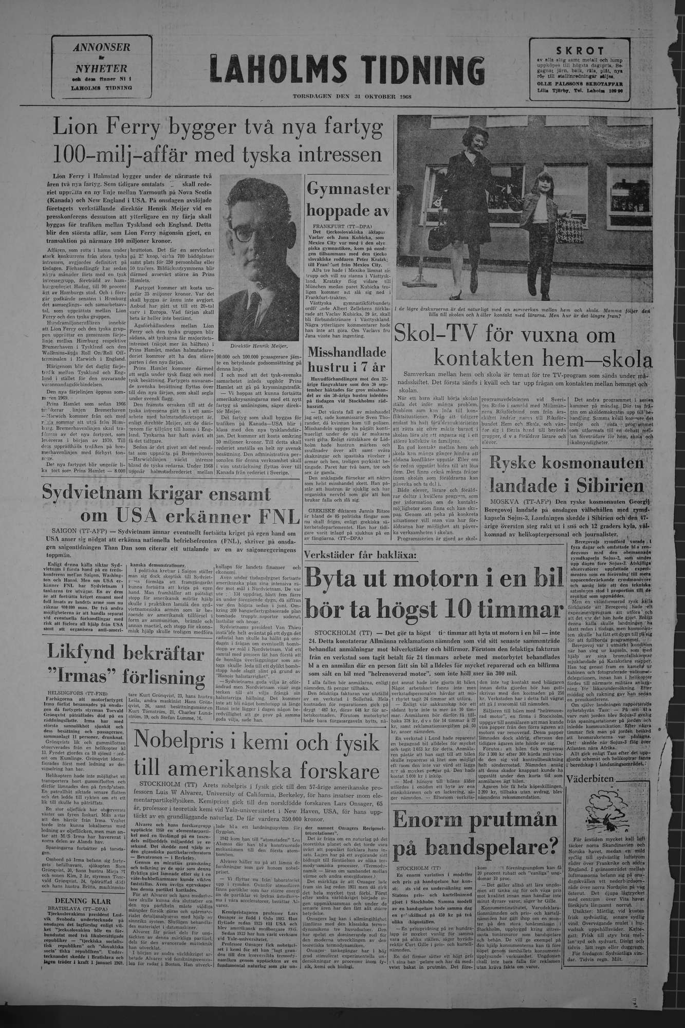 Laholms Tidning Torsdag 31 oktober 1968, sida 8