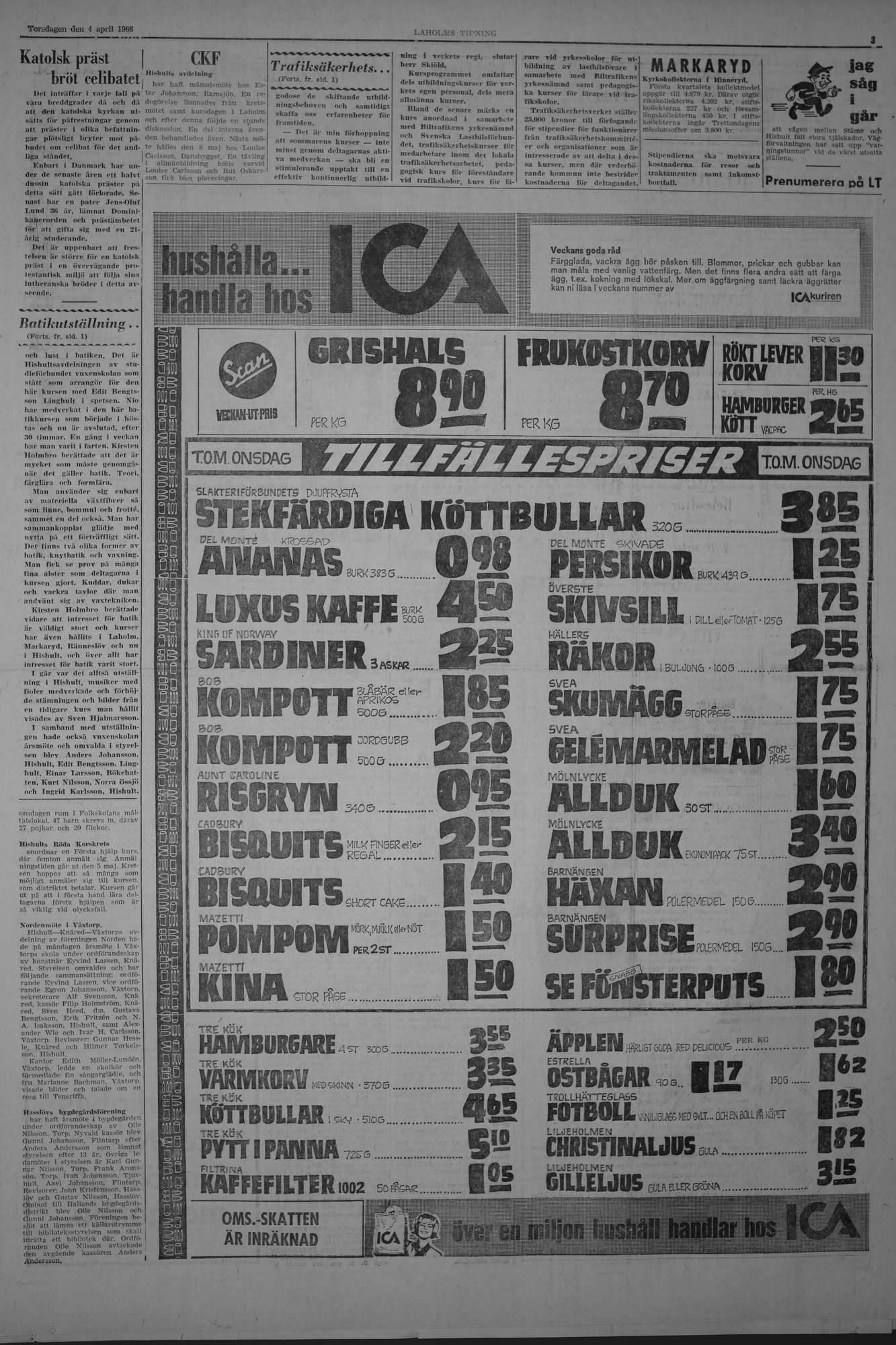 Laholms Tidning Torsdag 4 april 1968, sida 3