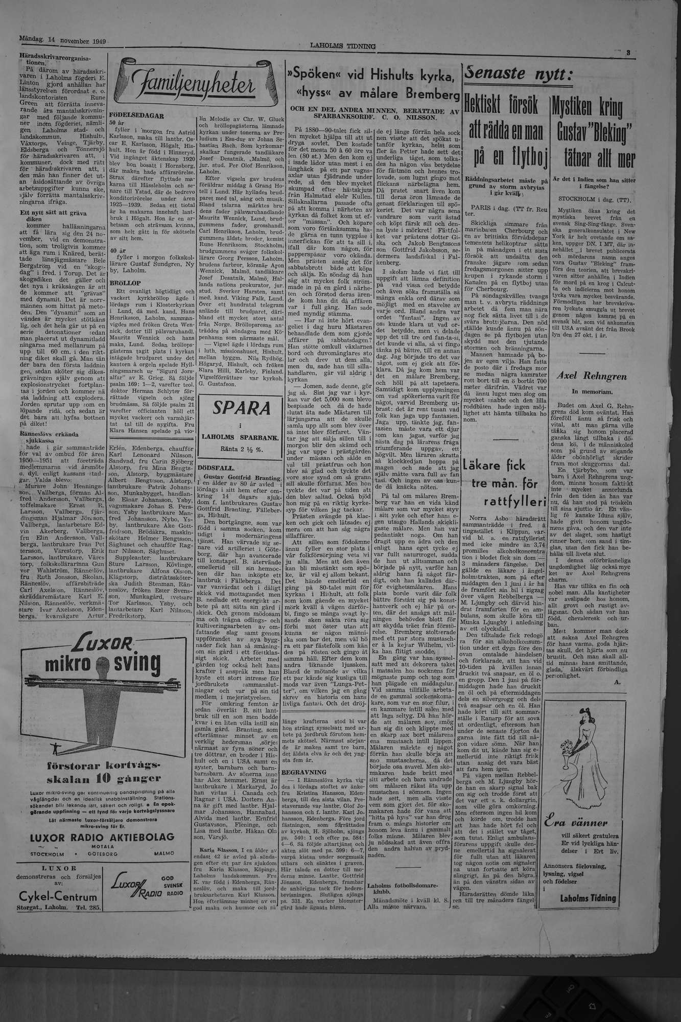 Laholms Tidning Måndag 14 november 1949, sida 3