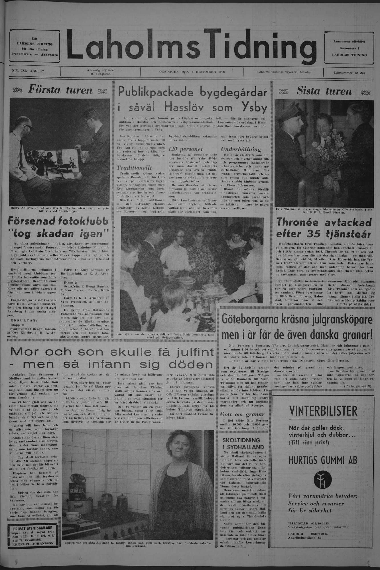 Laholms Tidning Onsdag 4 december 1968, sida 1