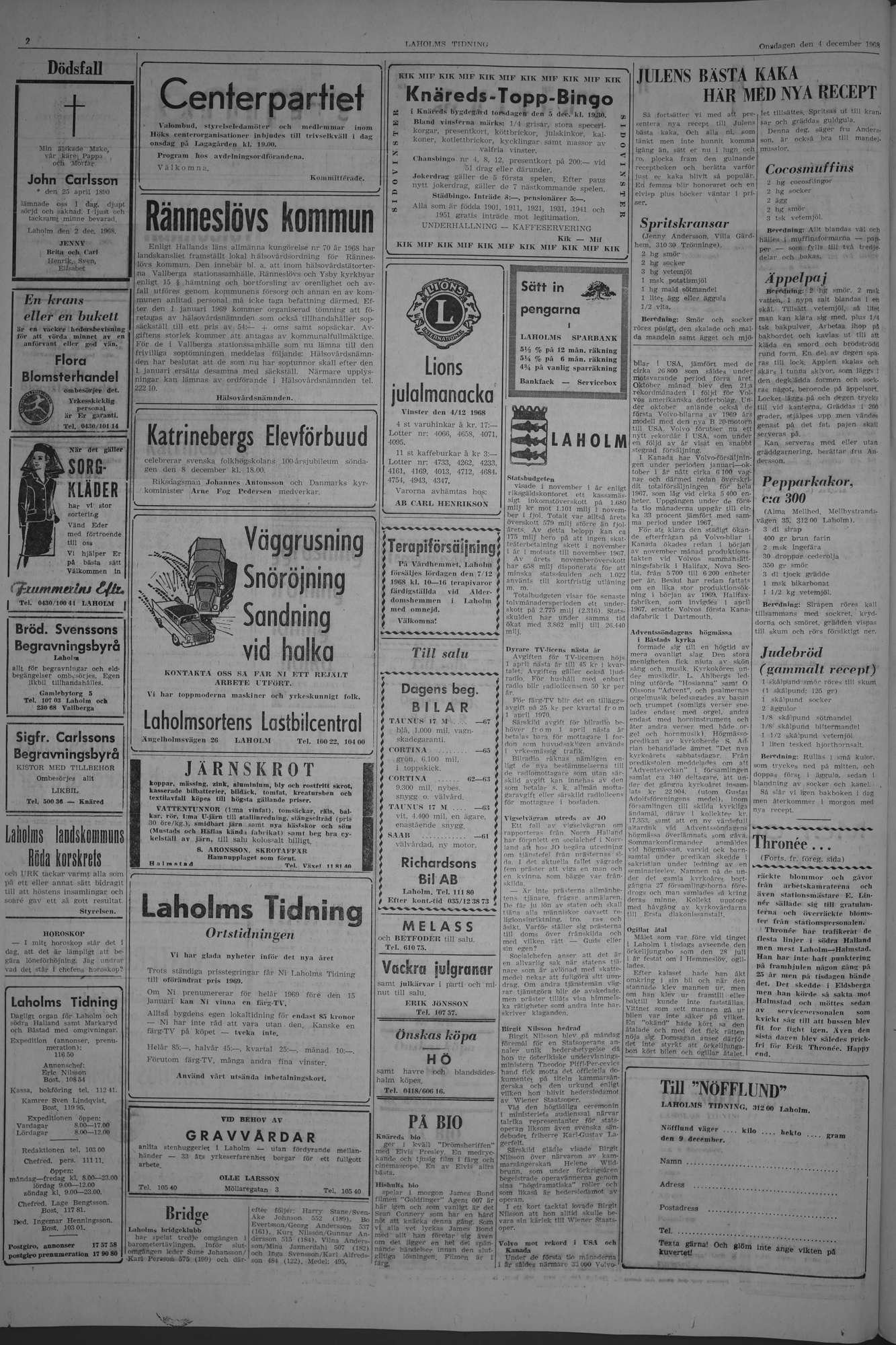 Laholms Tidning Onsdag 4 december 1968, sida 2