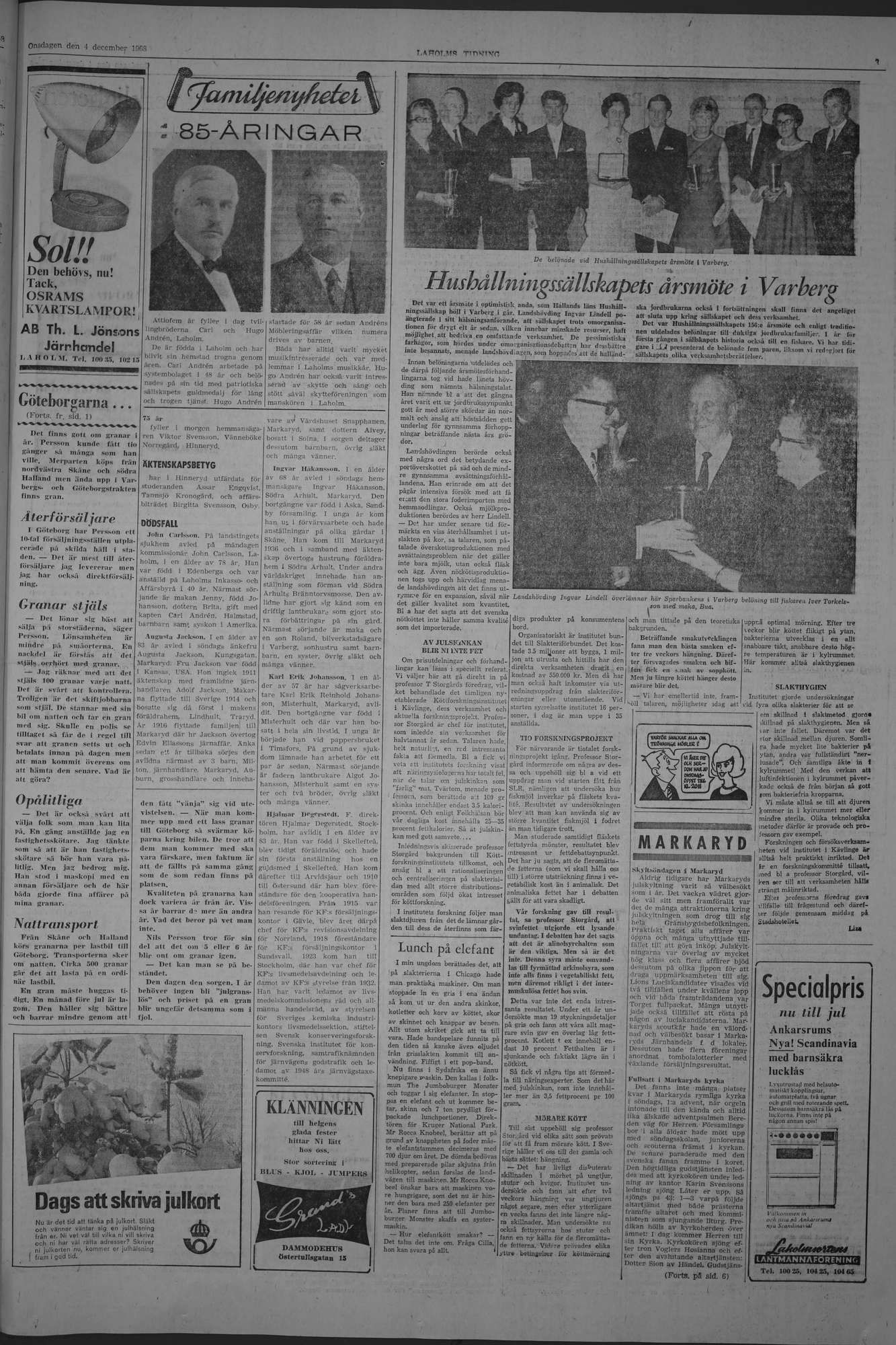 Laholms Tidning Onsdag 4 december 1968, sida 3