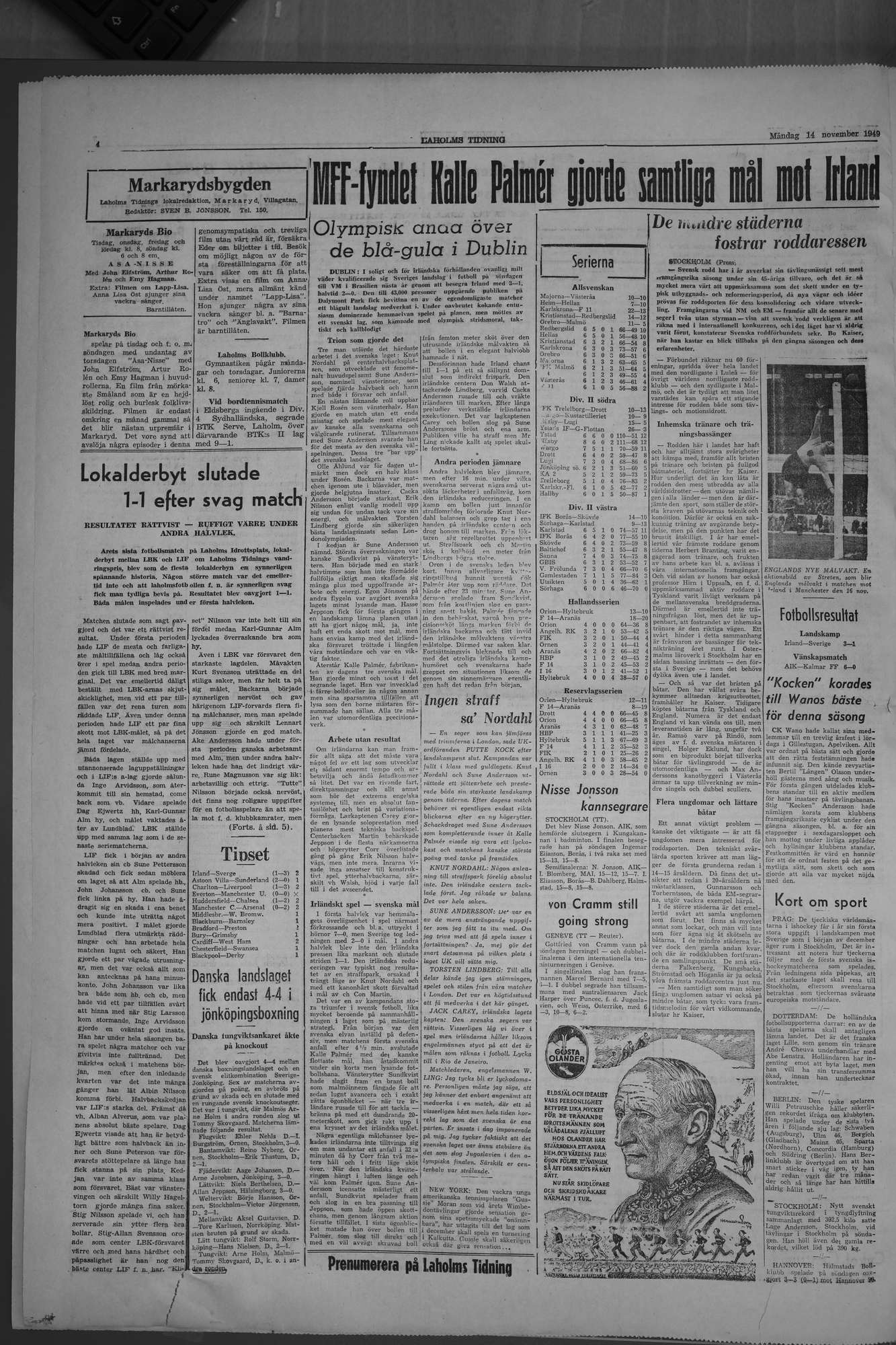 Laholms Tidning Måndag 14 november 1949, sida 4
