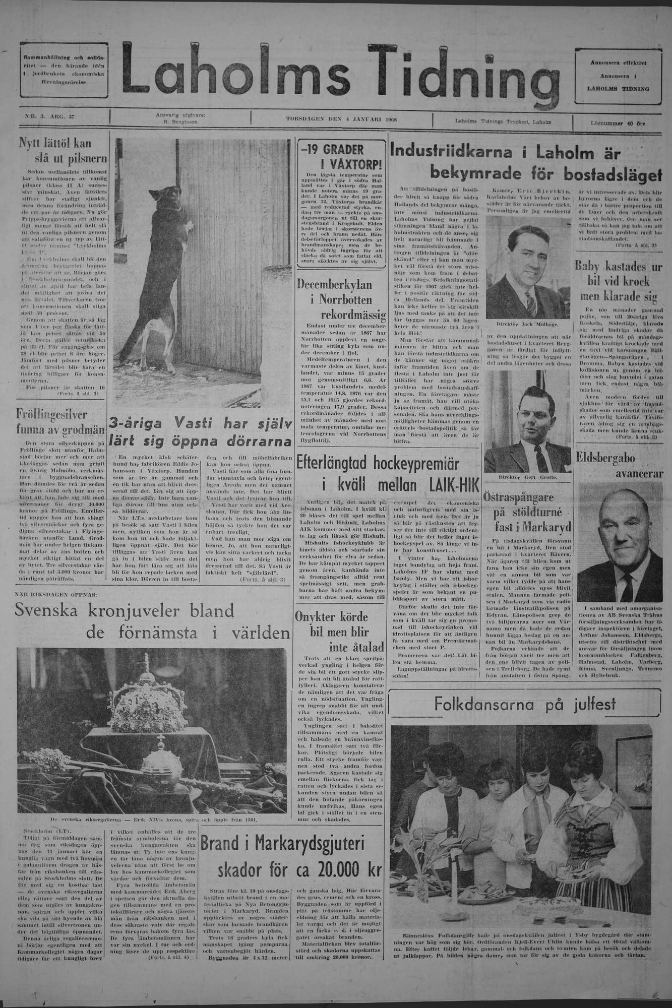 Laholms Tidning Torsdag 4 januari 1968, sida 1