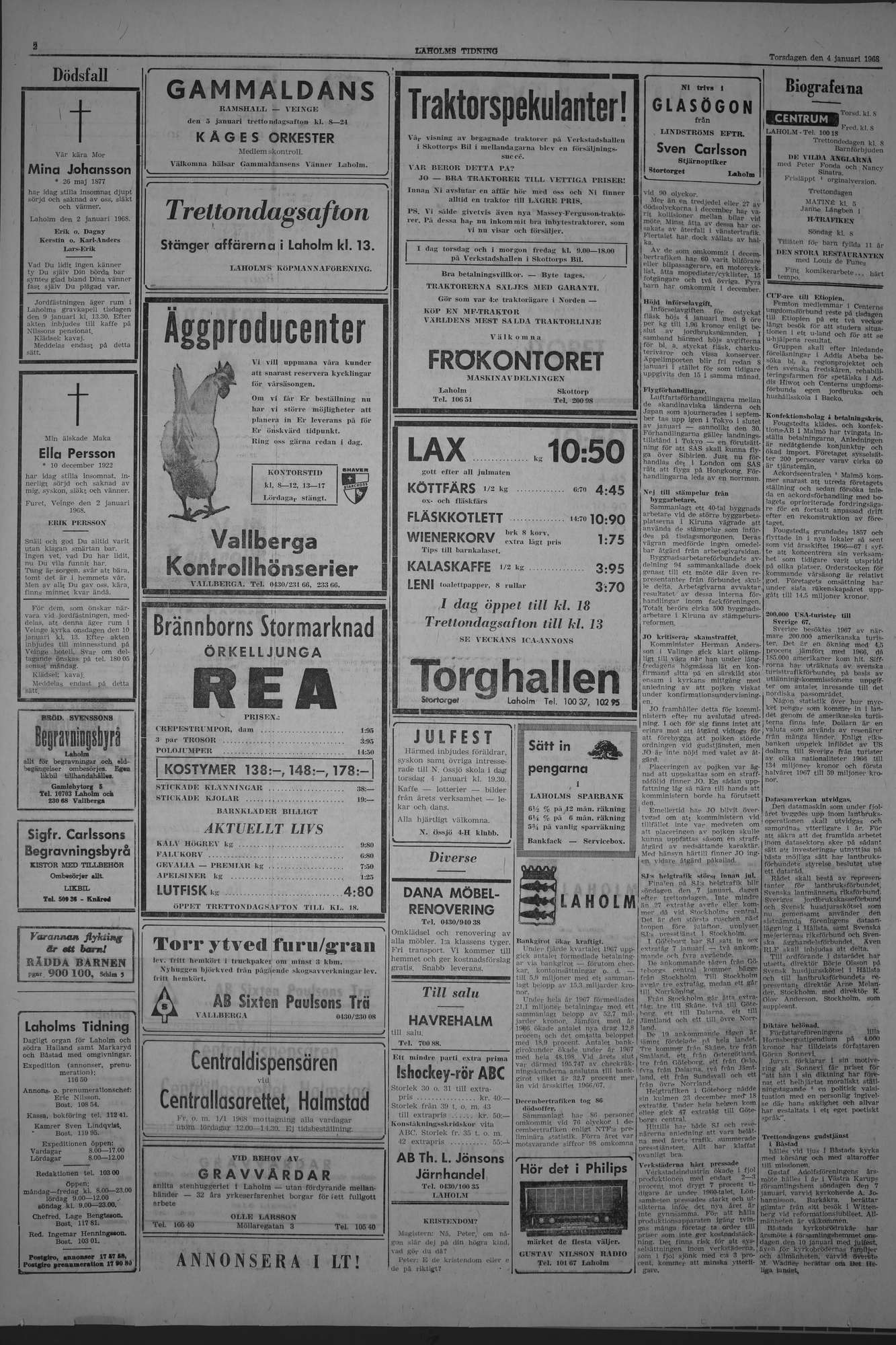 Laholms Tidning Torsdag 4 januari 1968, sida 2